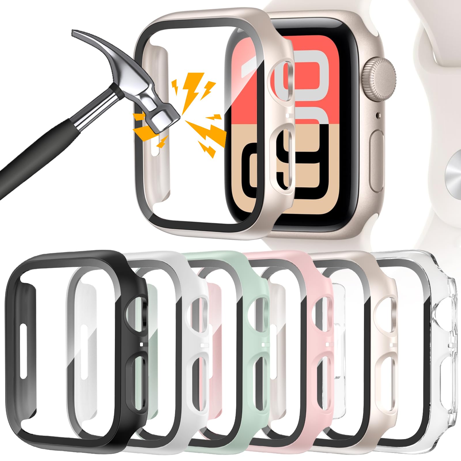 [6 Pack] Case for Apple Watch Series 11/10 42mm Screen Protector with Ultra-Thin Tempered Glass, Full Coverage Anti-Scratch Hard