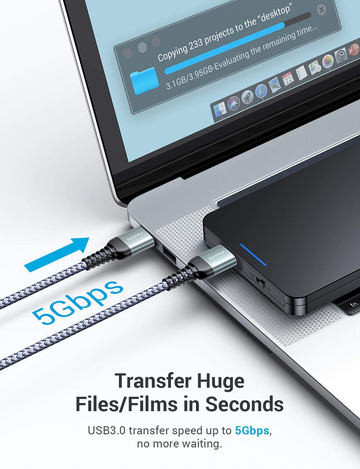 Ainope [2 Pack] Usb 3.0 Cable, Usb To Usb Cable, Usb A Male To Male Cable [1.5Ft+ 1.5Ft] [Never Rupture] Double End Usb Cord Com