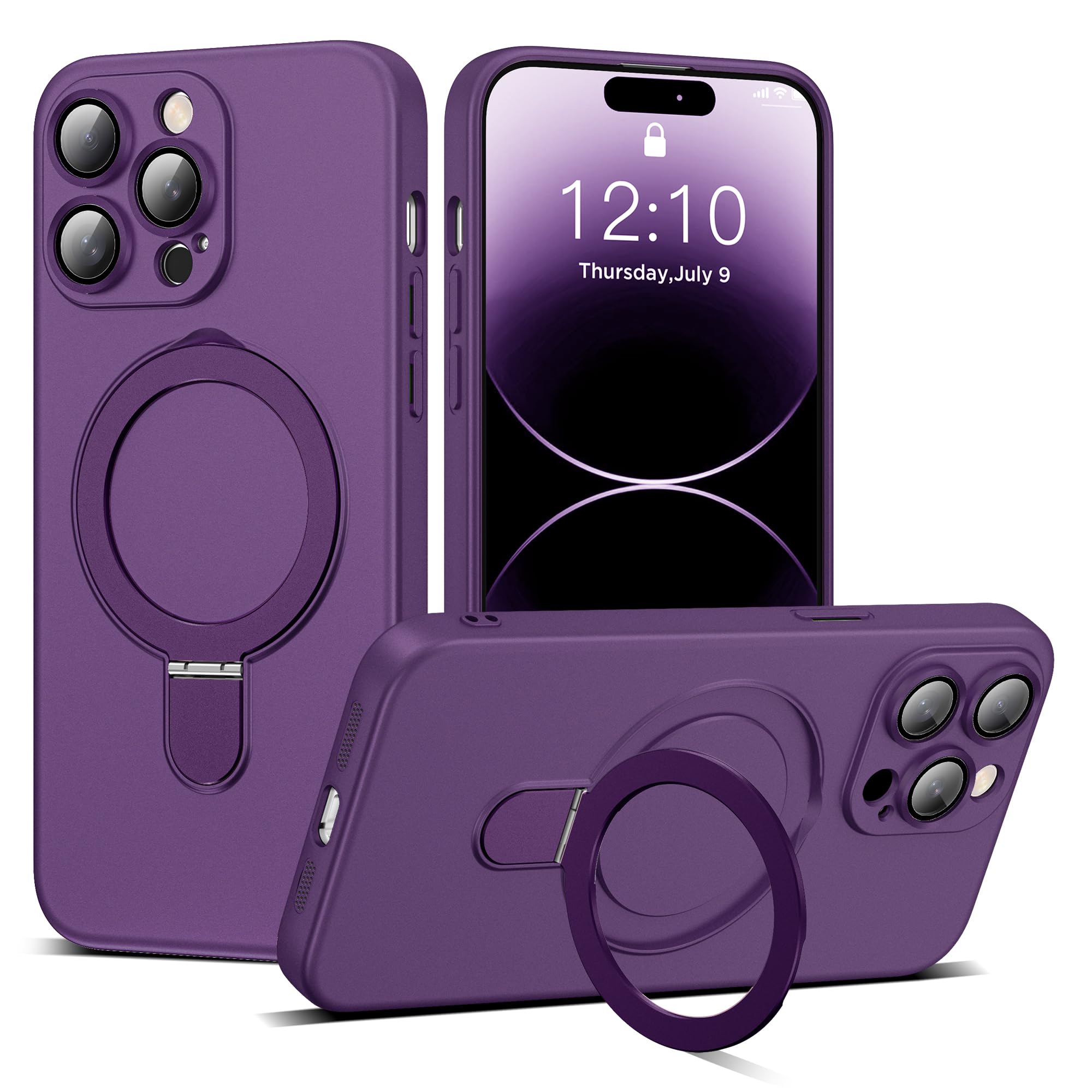 ETPESOK Compatible with iPhone 14 Pro Case with Magnetic Ring Stand [Compatible with Mag-Safe] [Full Camera Lens Protector] Soft