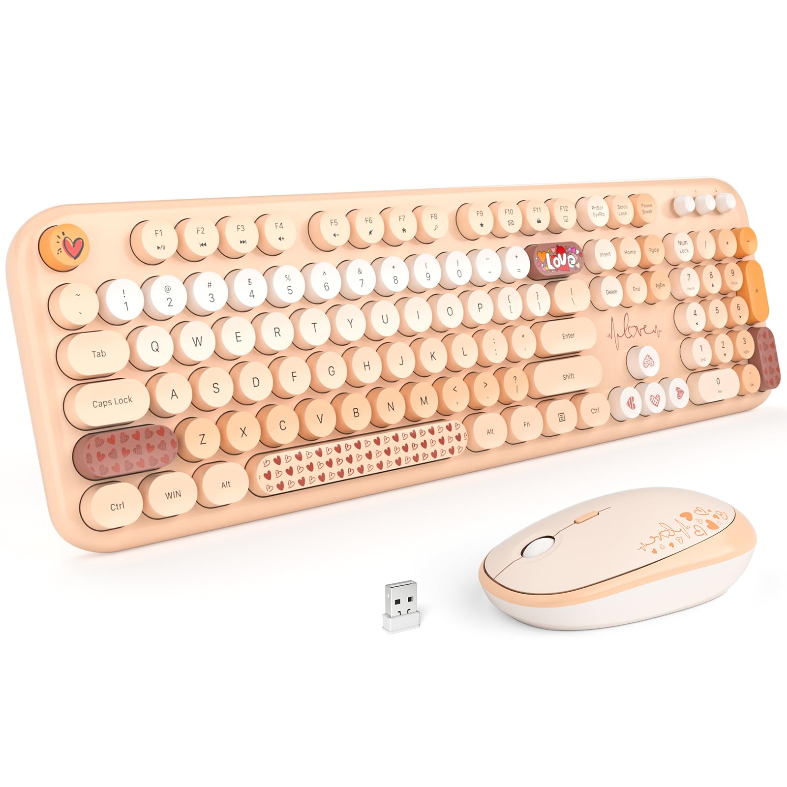 Atelus Wireless Keyboard And Mouse, Typewriter Full Size Keyboard With Number Pad And 2 In 1 Usb Connected Mouse For Mac, Window