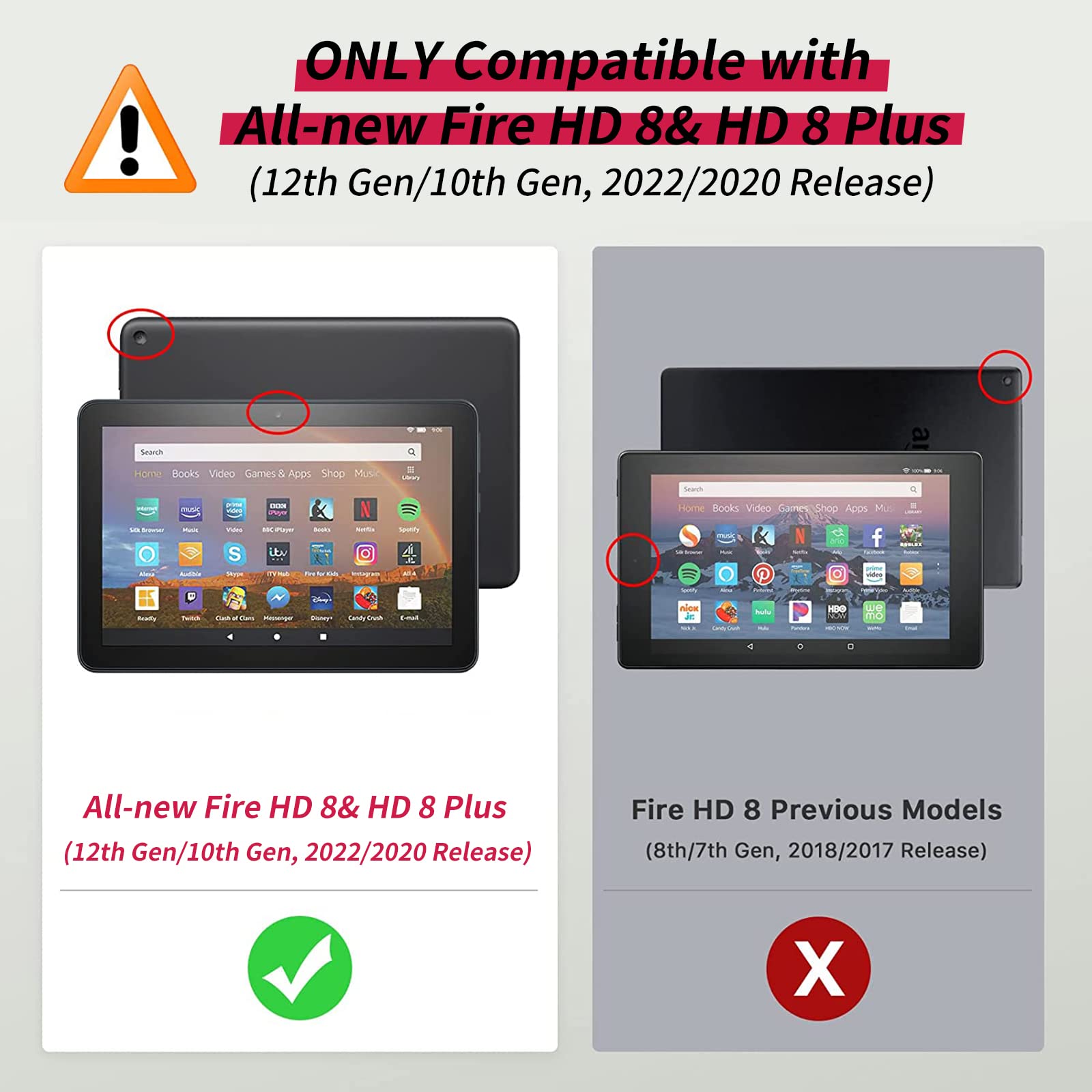 Bfserobj Case For Kindle Fire Hd 8 & Fire Hd 8 Plus Tablet 10Th/12Th Generation 2020/2022 Release Lightweight Smart Case Adjusta