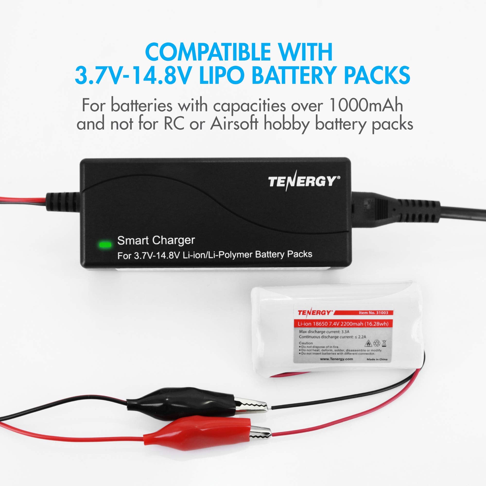 Tenergy TLP 4000 Universal 1A Smart Charger for Li Ion/Polymer Battery Packs with PCB (3.7V 14.8V 1 4 Cell)