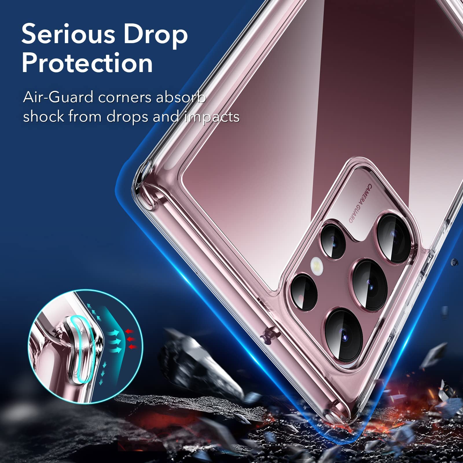 ESR Galaxy S22 Ultra Case - Military-Grade Drop Protection, Slim Fit, Clear, 3 Stand Modes Kickstand, Boost Series