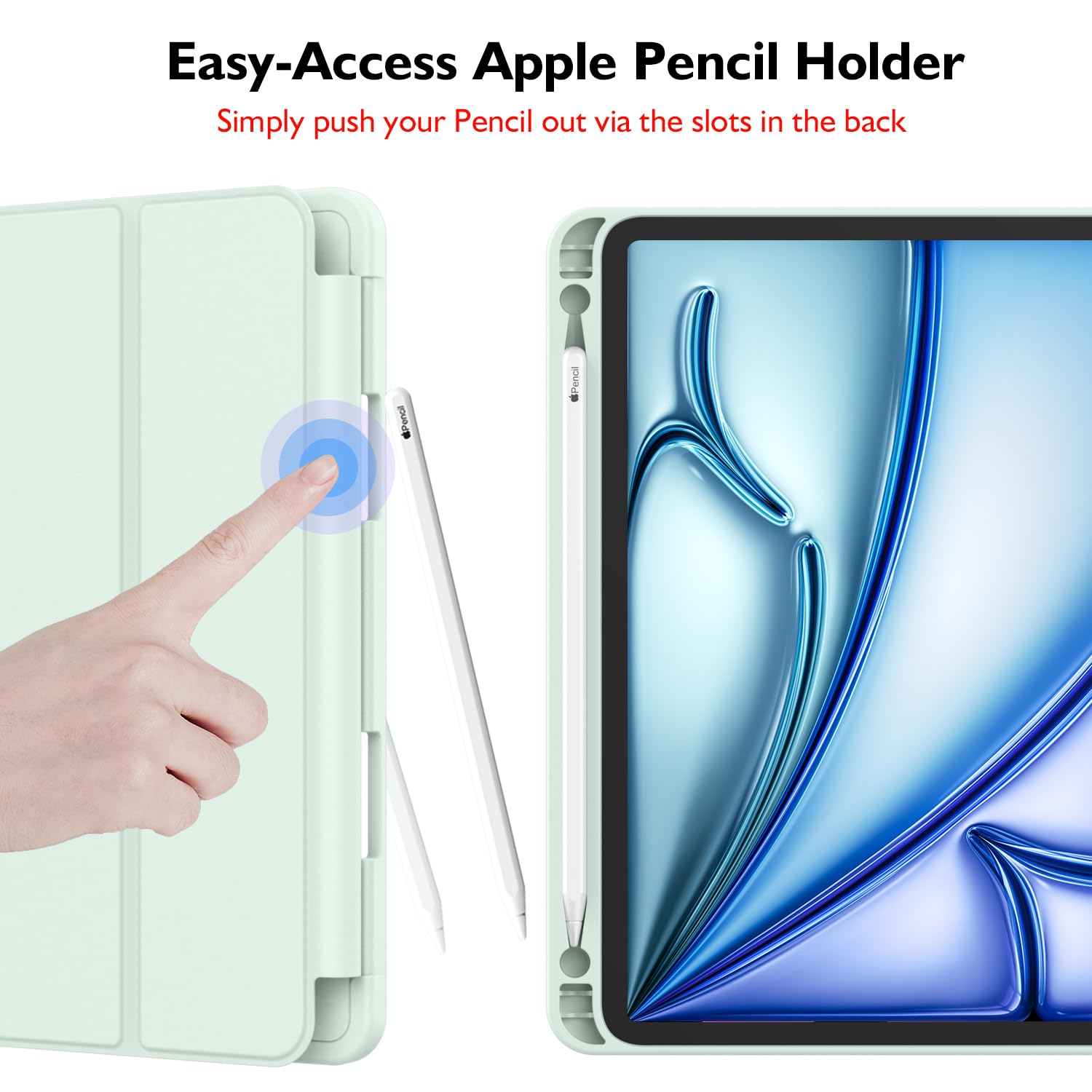 Imieet Ipad Air 11 Inch Case 2024 (6Th Generation), Ipad Air 5Th Generation Case 2022/4Th Generation Case 2020 10.9 Inch With Pencil Holder, Trifold Stand Smart Case (Pale Green)