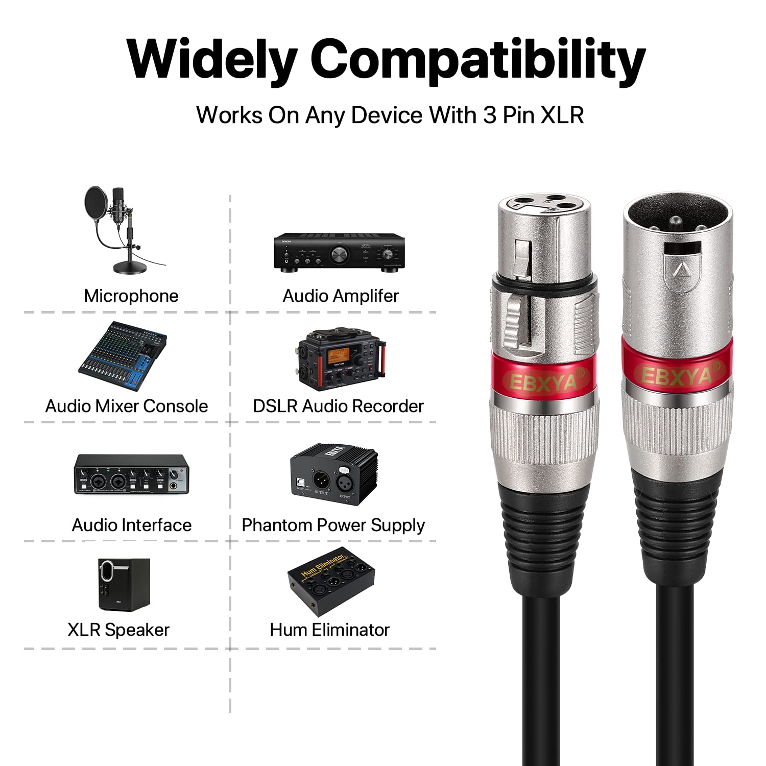 Ebxya Xlr Cable 15Ft 6 Packs   Premium Balanced Dmx Cable With 3 Pin Xlr Male To Female Microphone Cable, Black