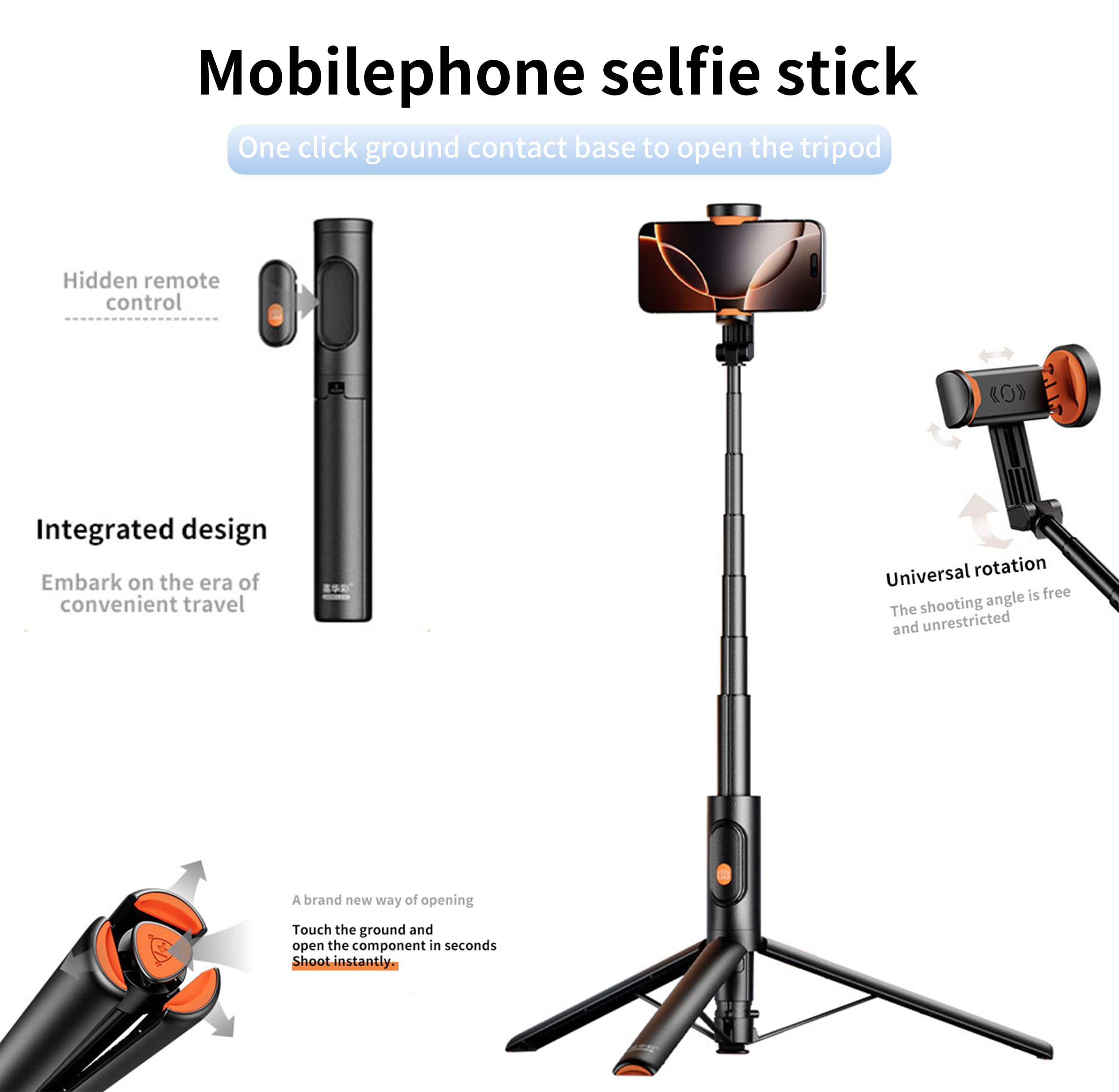 59'' Automatic Phone Tripod, Extendable Selfie Stick For Iphone, Portable Cell Phone Stand Mount Holder With Remote Control For