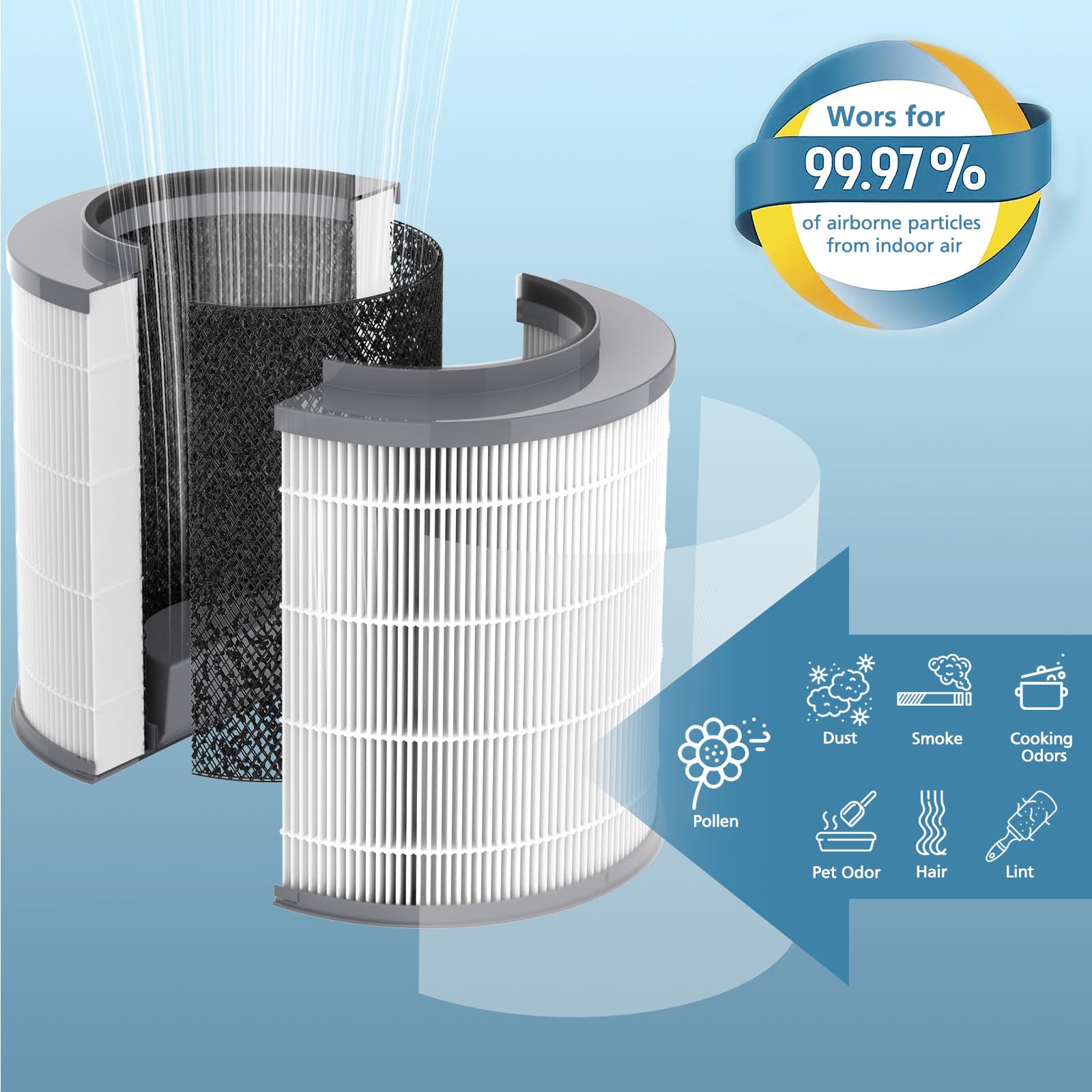 2 Pack 12030 True Hepa Replacement Filter, 1,000 Sq. Ft. Capacity, Compatible With Clorox Medium Room Air Purifier 11030 & 11031