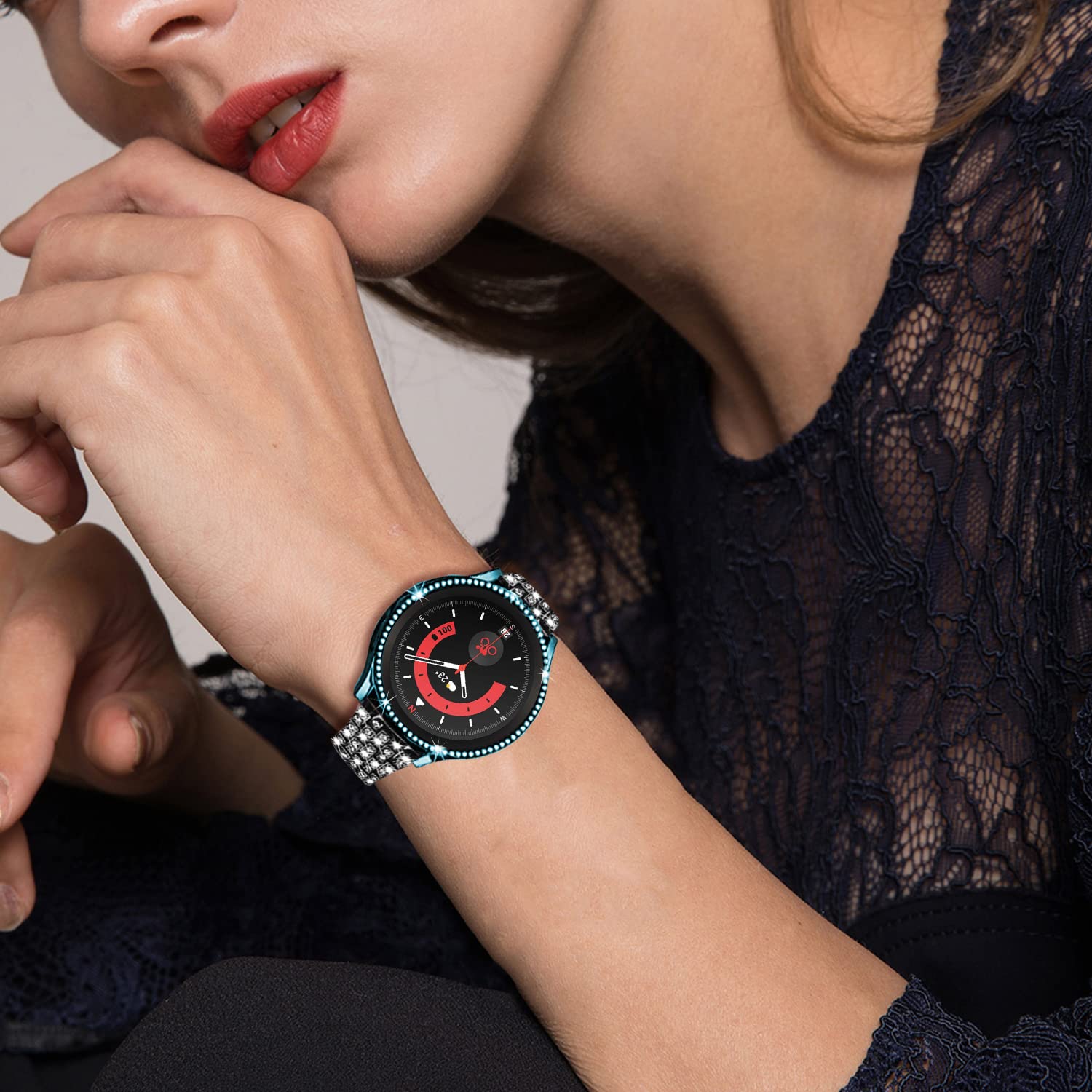 Dealele [2 Pack] Cases Compatible With Samsung Galaxy Watch 5 Pro 45Mm, Bling Single Row Diamond Pc Protective Case Replacement