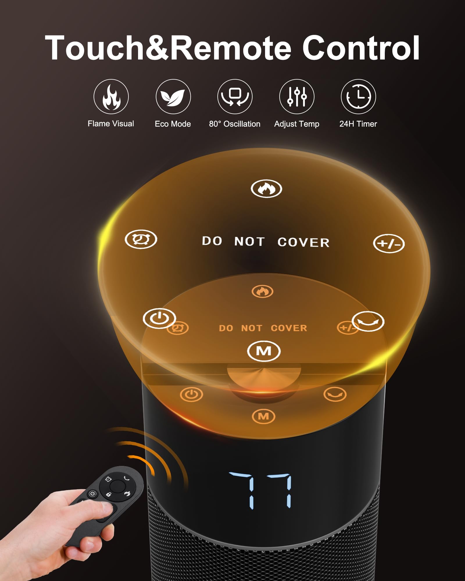 Mepty Space Heater, 1500W Portable Electric Room Heater With Remote, Adjustable Thermostat, Timer, Tip-Over Protection, 80 Oscil