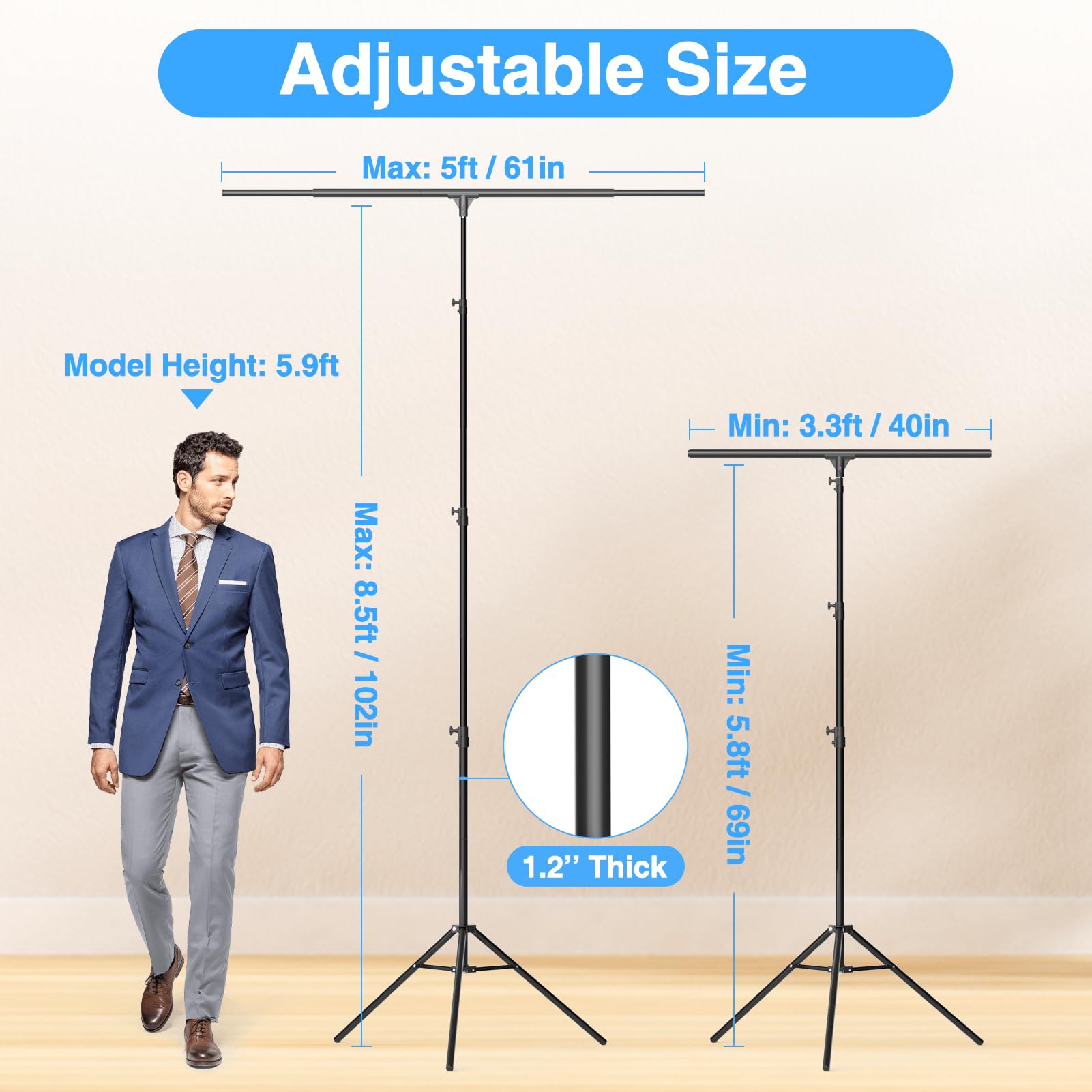 Emart T Shaped Backdrop Stand   8.5X5Ft   Portable T Stand Backdrop Holder, Photo Back Drop Adjustable Stand With Clips, Photogr