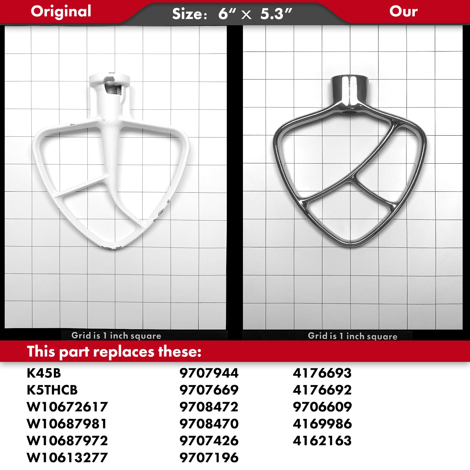 Flat Beater Replacement For Kitchenaid 4.5 5 Qt. Tilt Head Stand Mixers 18/8 Stainless Steel Accessories/No Coating/Dishwasher S