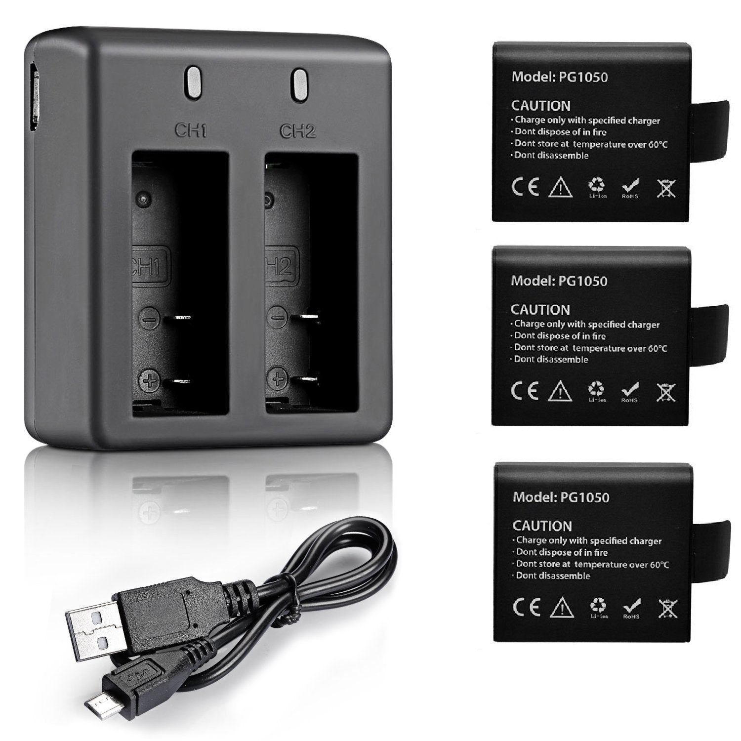 Vvhooy 3 X 1050Mah Rechargeable Action Camera Battery With Usb Dual Charger Compatible With Akaso Ek7000/Brave 4/V50X/Apexcam/Ve