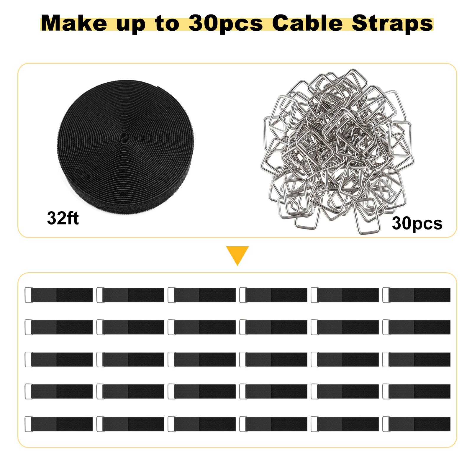 Ymcrlux 1.5''X32Ft Hook And Loop Straps With 30 Metal Buckles, Adjustable Fastening Cable Straps, Cut To Length Cinch Strap, Reu