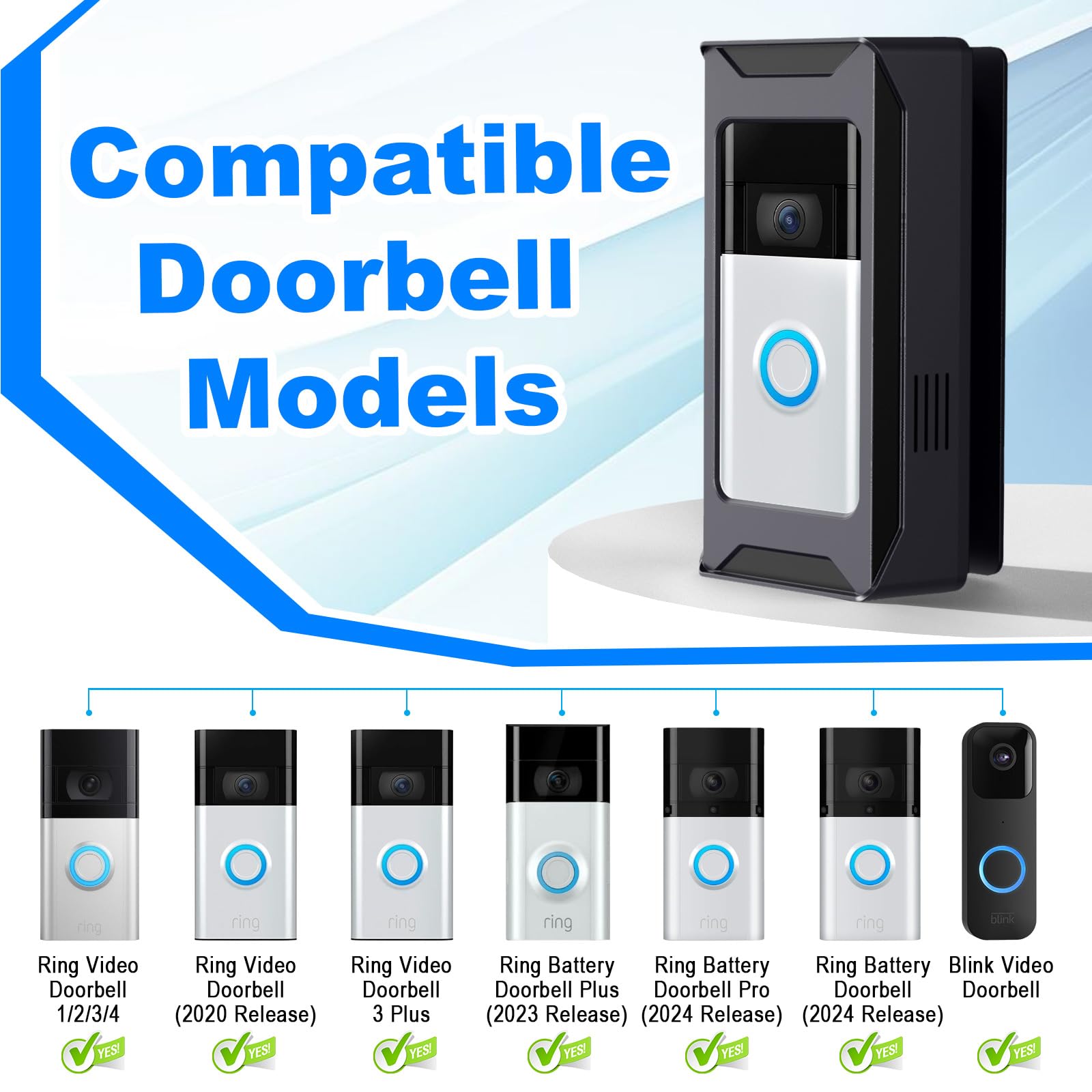 Anti Theft Video Doorbell Mount Compatible With Ring/Blink Wireless Camera Doorbell, Adjustable Angle Doorbell Mount No Drill Ba