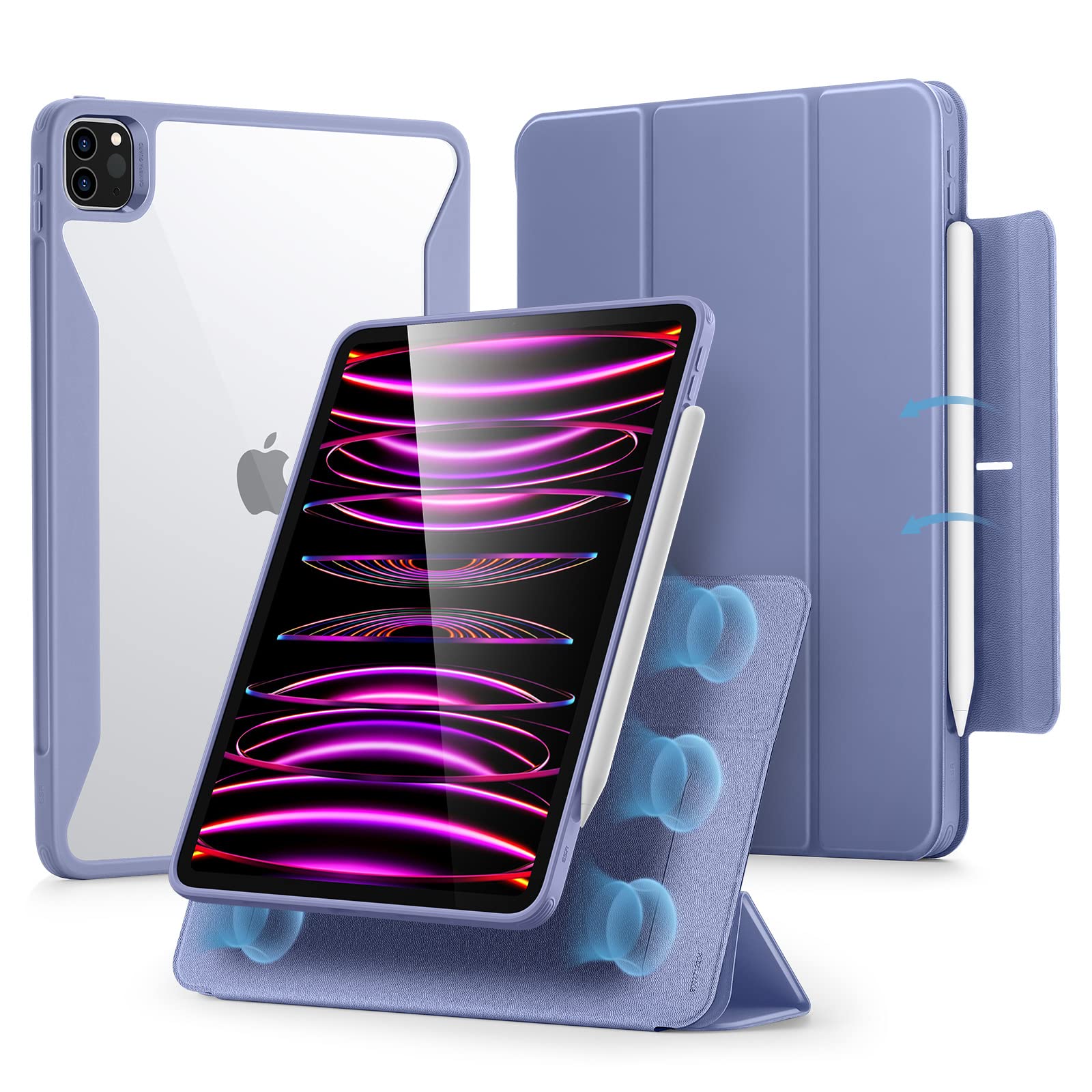 Esr For Ipad Pro 12.9 Inch Case (2022/2021), Ipad Pro 12.9 Case 6Th/5Th Generation With Pencil Holder, Detachable Magnetic Cover, Vertical Stand, Auto Wake/Sleep, Rebound 360 Series, Lavender