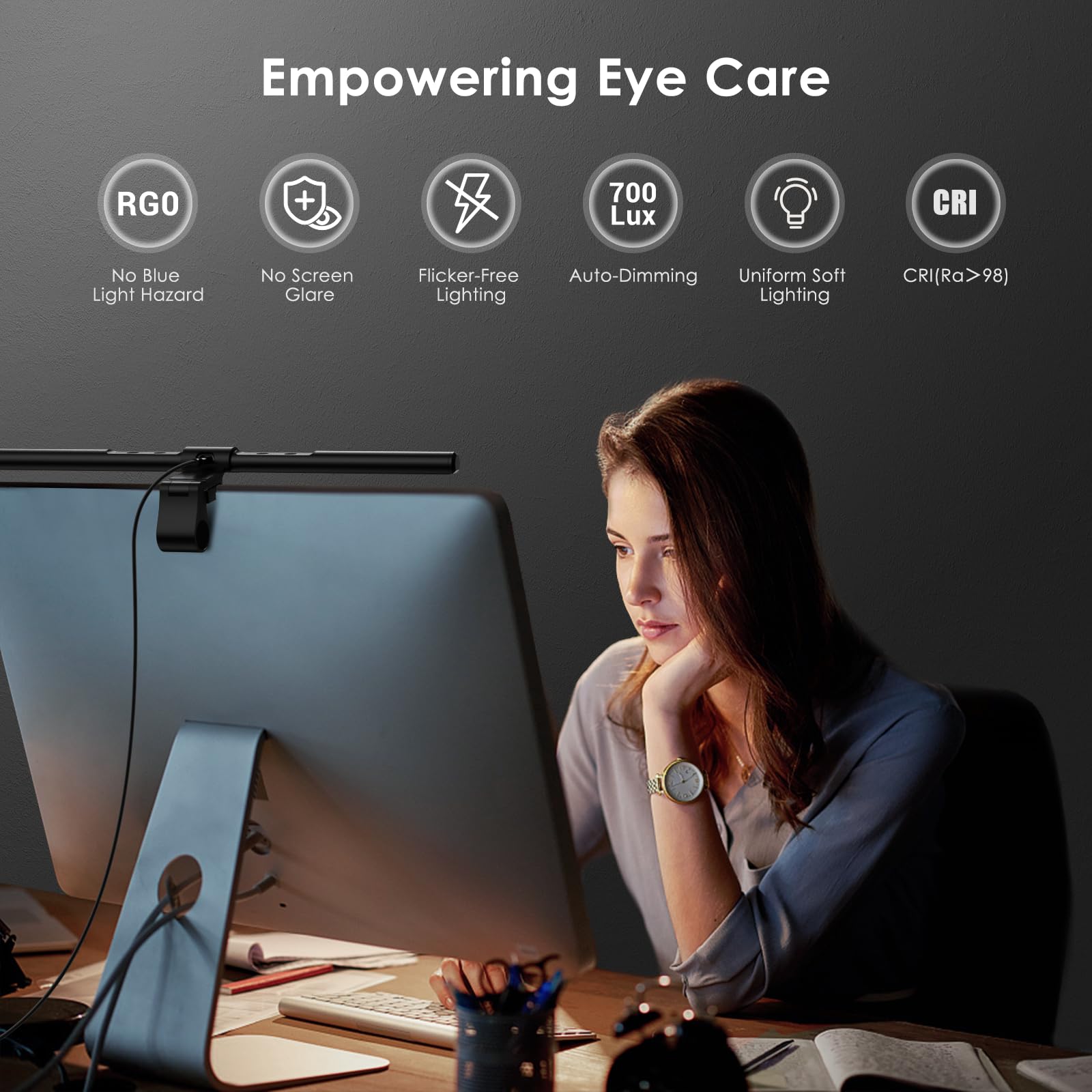 Quntis Computer Monitor Lamp, Screen Monitor Light Bar For Eye Caring, Usb Reading Led Task Lamp With Auto Dimming, Dimmable Lam