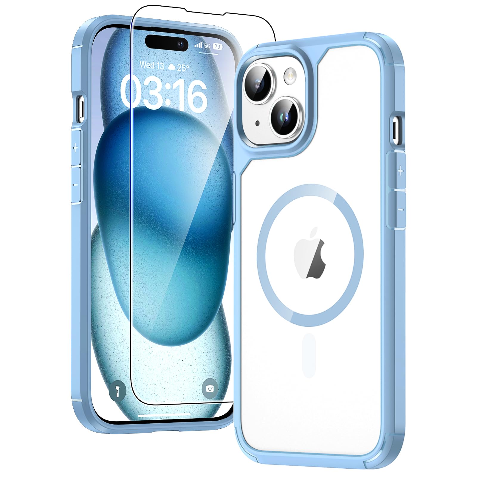 Tauri 5 In 1 Magnetic For Iphone 15 Case Blue, [Compatible With Magsafe] [Not Yellowing] With 2X Screen Protector +2X Camera Len