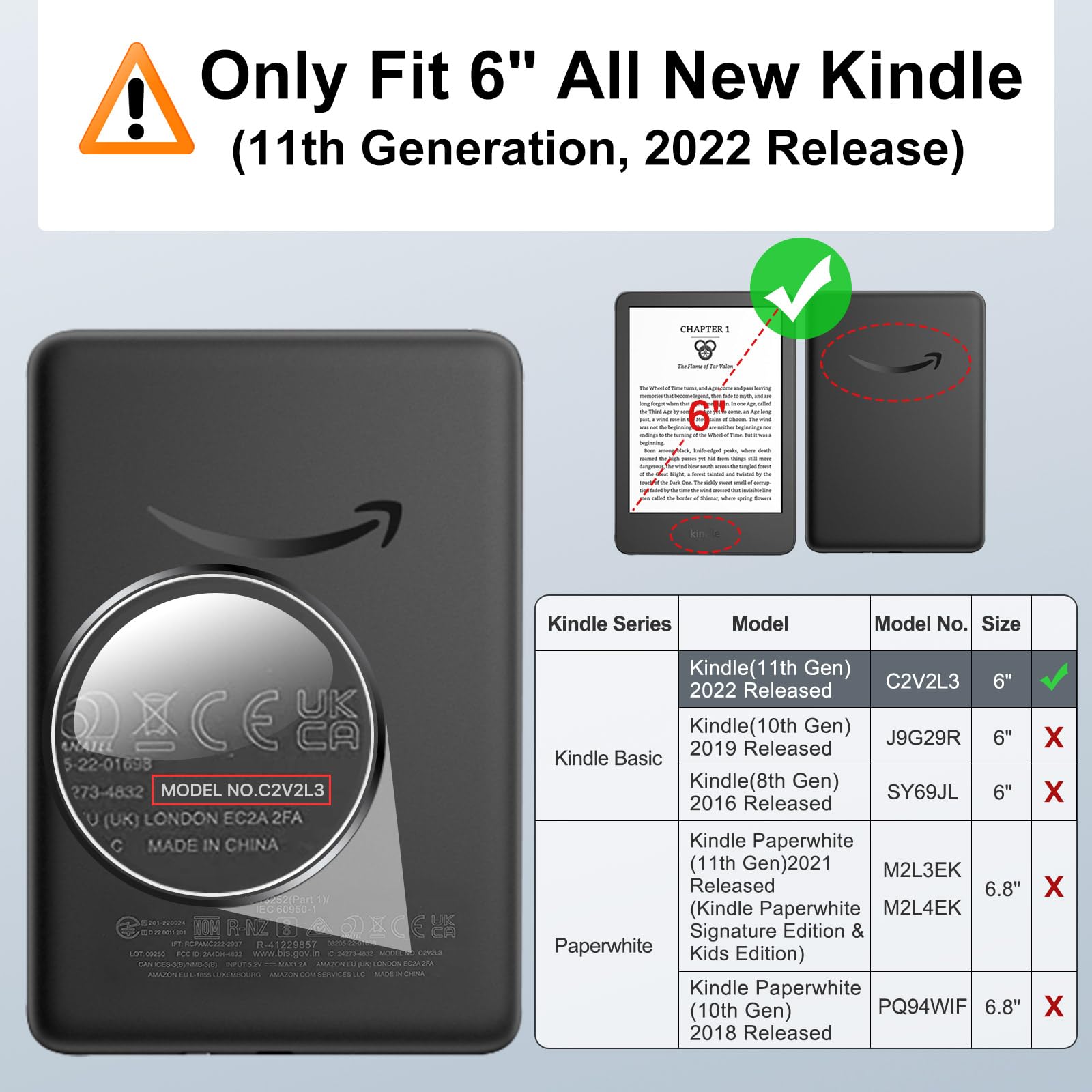 MoKo Protective Case for 6' All New Kindle (11th Generation 2024/2022 Release), Ultra Clear Soft Flexible Transparent TPU Skin Bumper Back Cover Shell, Black