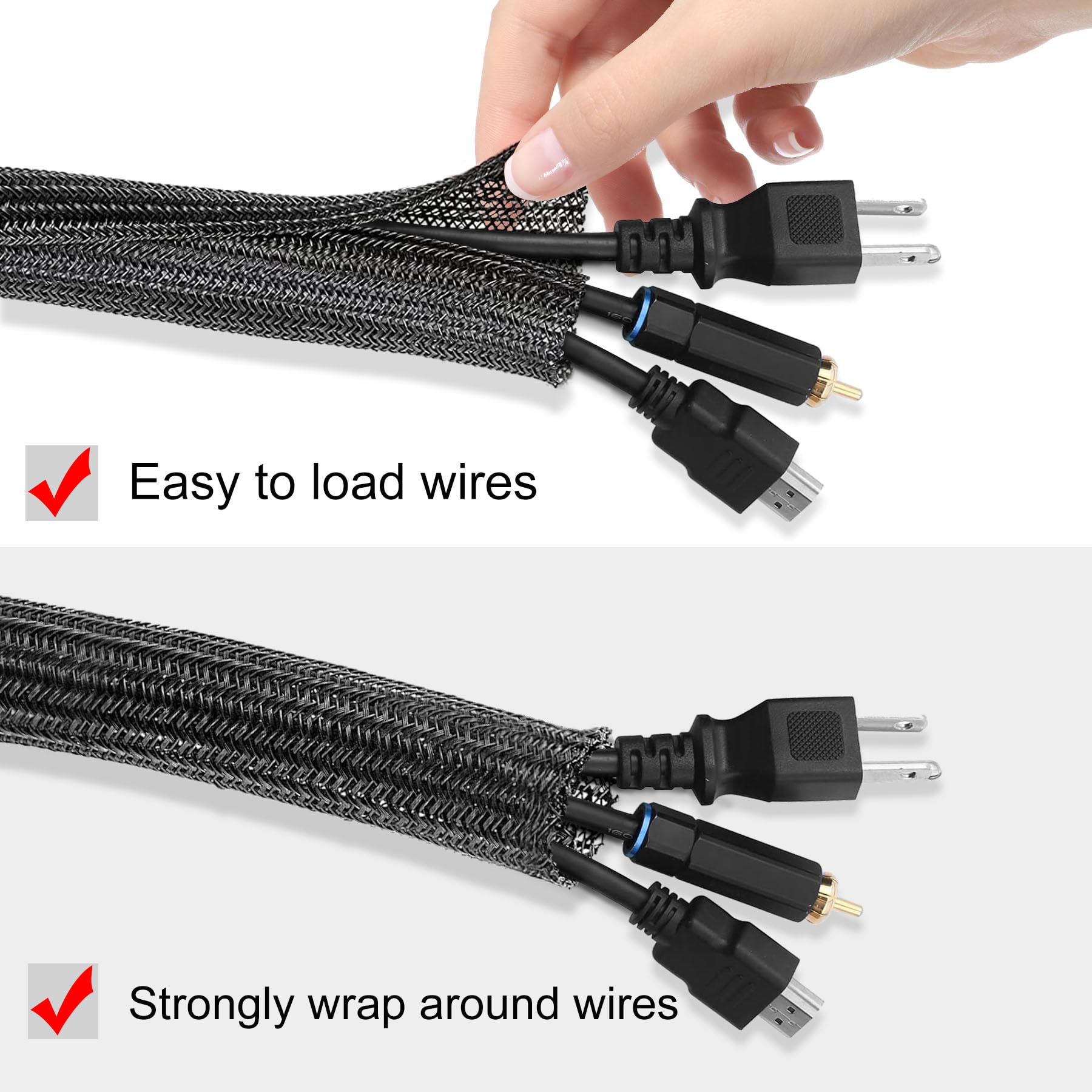 Moxita 25ft 3/8 Black Cord Protector Cable Sleeve - Split Wire Loom Tubing for Power & Audio Cables, Chew-Resistant Cable Management