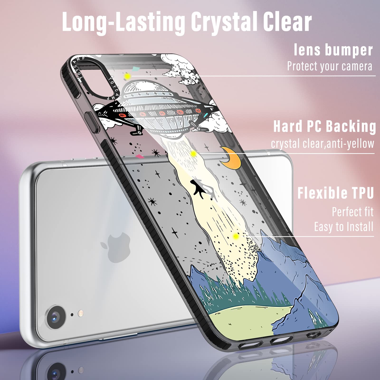 Toycamp For Iphone Xr Case With Ring Kickstand, Ufo Cool Cartoon Design For Men Boys Girls Teens Cute Case Cover For Iphone Xr (