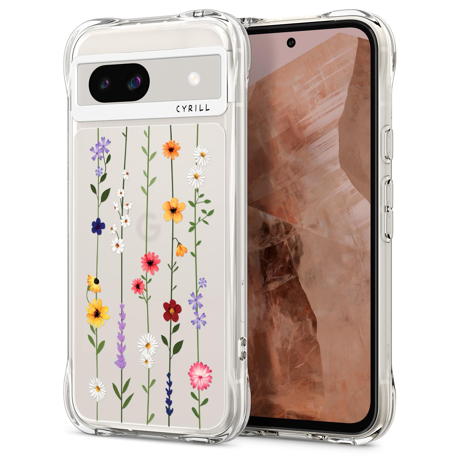 Cyrill Cecile Compatible With Google Pixel 8A Case Clear, Flower Floral Design Cute, Shock Absorbent Corner Bumpers Protective P