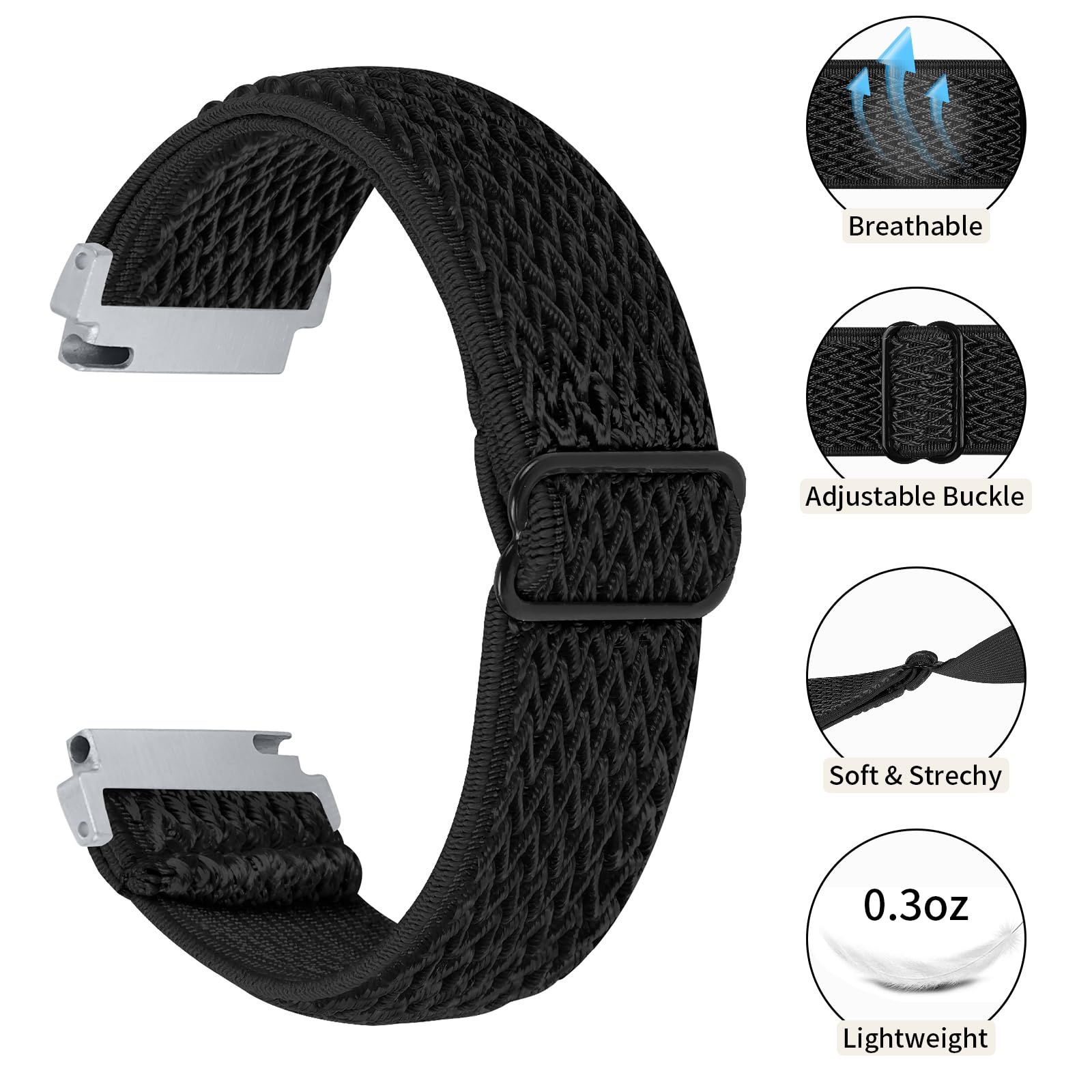 Ruentech 2 Pack Elastic Bands Compatible For Fitvii Hm57 Smart Watch Band, Adjustable Nylon Straps Replacement Wristbands For Fi