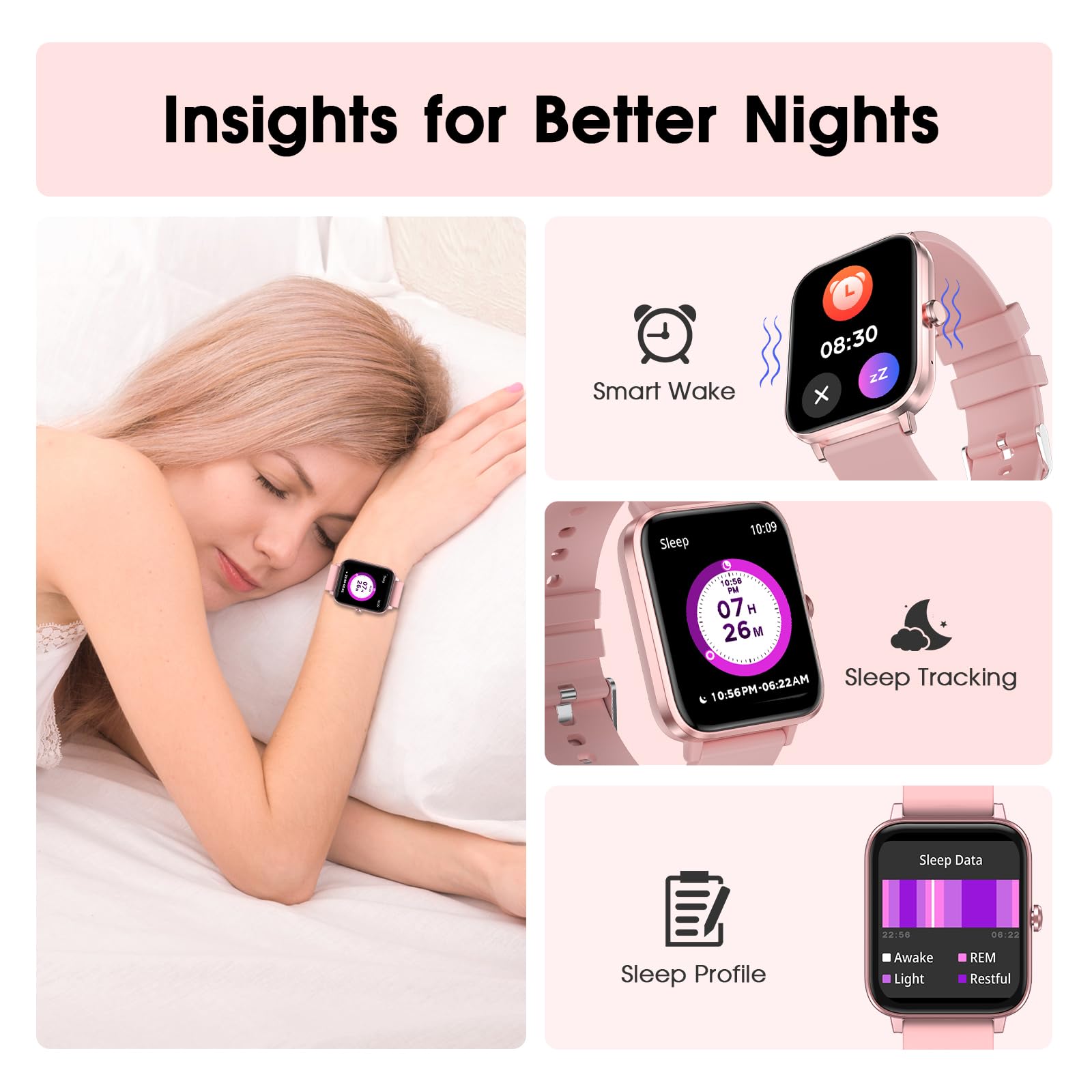 Smart Watch For Women (Answer/Make Call): 1.85 '' Waterproof Fitness Trackers With 24-Hours Blood Pressure Heart Rate Spo2 Sleep