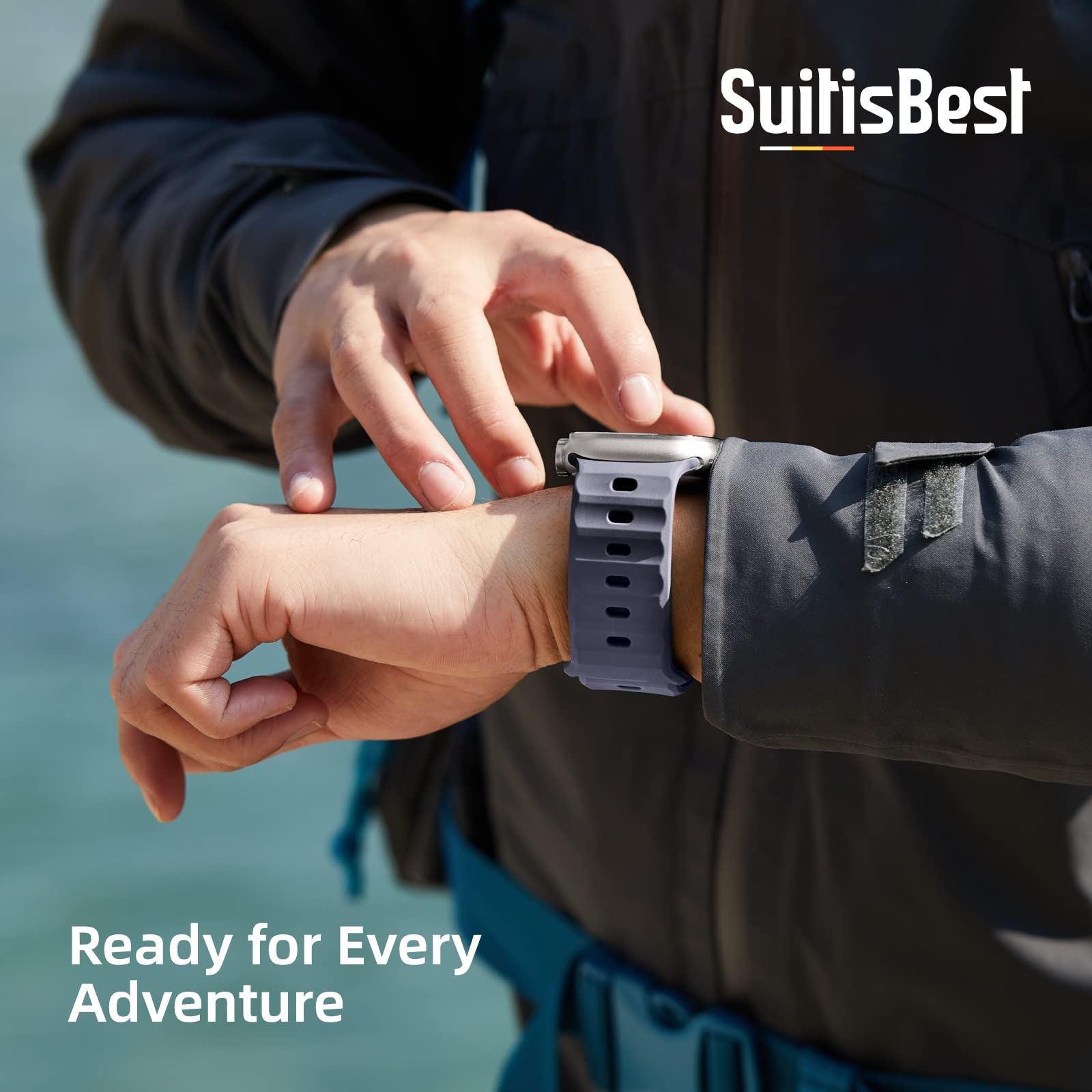 Sport Bands Compatible With Apple Watch Ultra 2 Band 49Mm 46Mm 45Mm 44Mm 42Mm For Men, Soft Silicone Wristbands Waterproof Repla