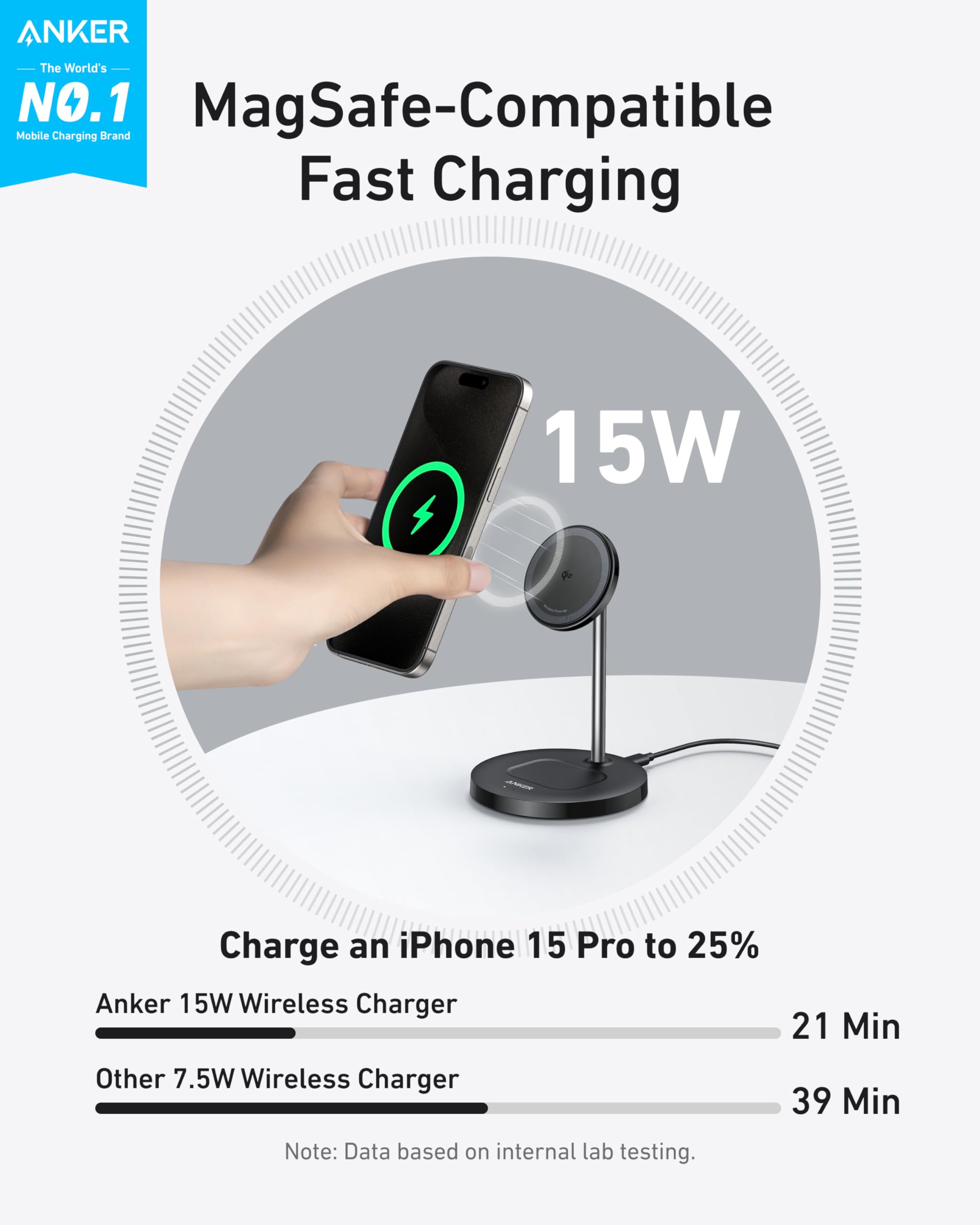 Anker Magsafe Compatible Maggo Charger Stand, Iphone 16 Wireless Charger, 2 In 1 Charging Station, Qi2 Certified 15W Max Chargin