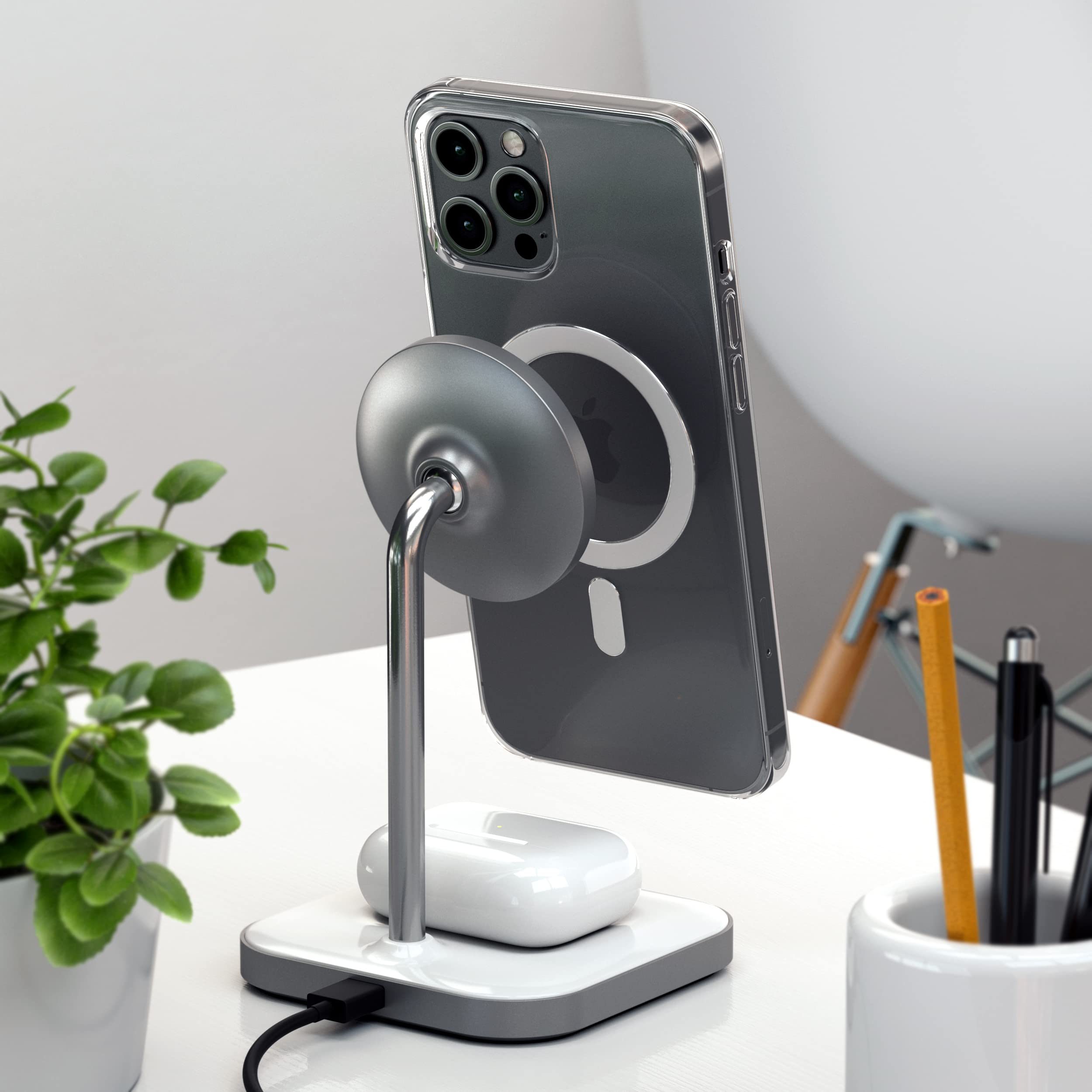 Satechi Aluminum 2 In 1 Magnetic Wireless Charging Stand   Compatible With Iphone 15 Pro Max/15 Pro/15/15 Plus, Iphone 14 Pro/14