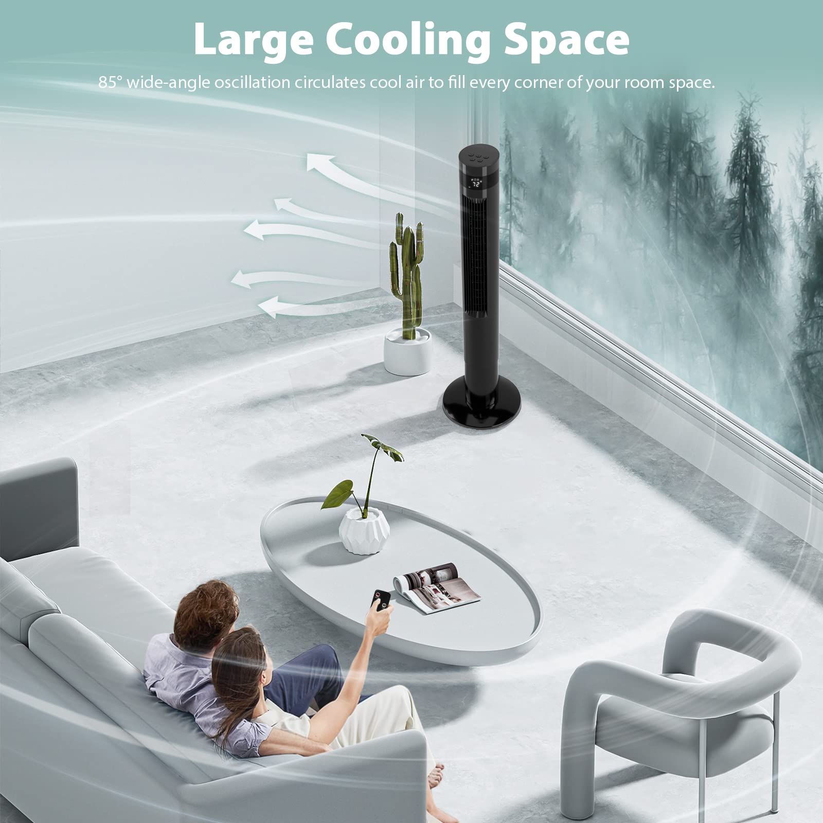 Antarctic Star Tower Fan Portable Floor Fans 85Oscillating Fan 43 Quiet Cooling 12H Timer Remote Control Standing Bladeless El