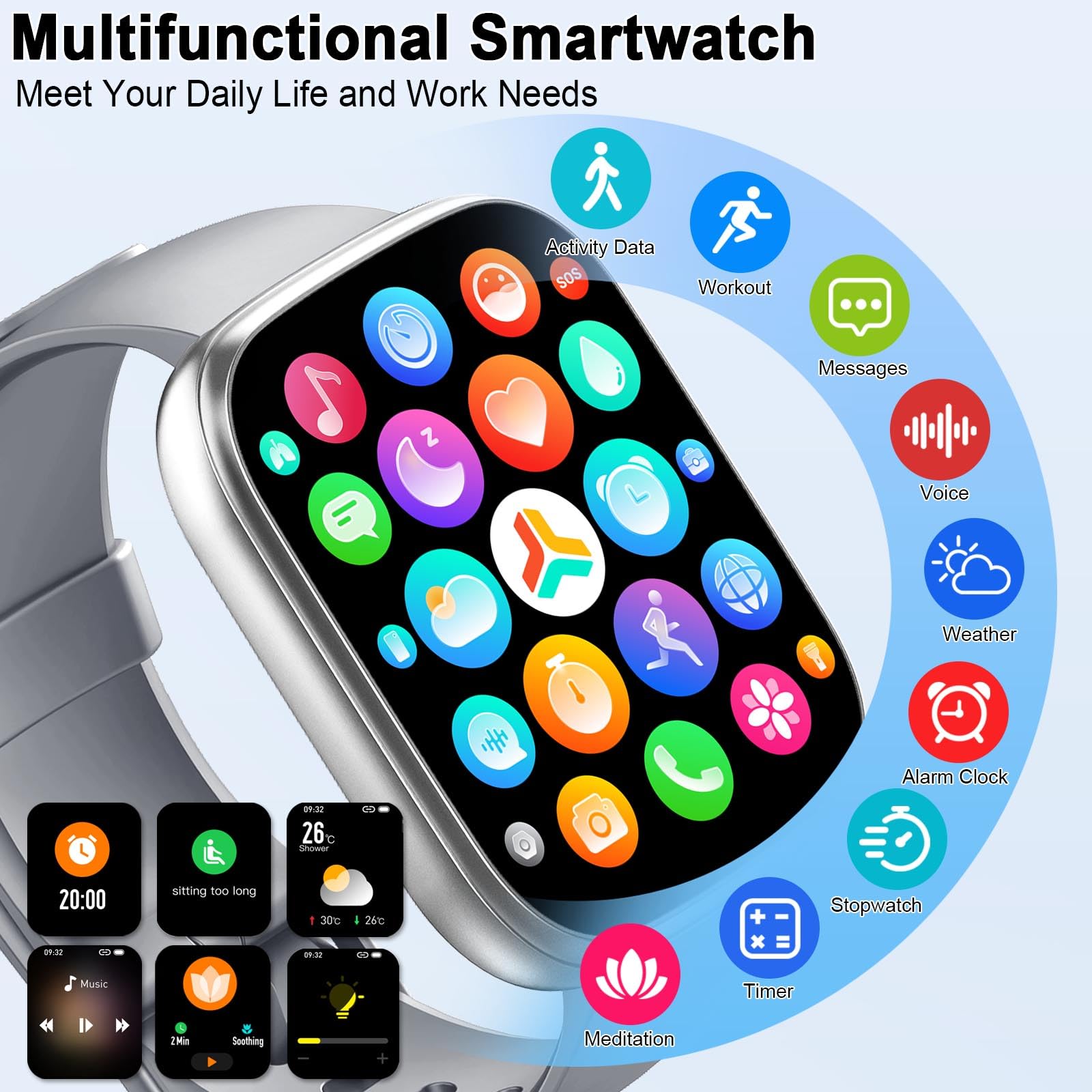 Smart Watch, 1.95 '' Smartwatch For Men Women(Answer/Make Call), Fitness Watch With 110+ Sports Modes/Heart Rate/Pedometer/Sleep