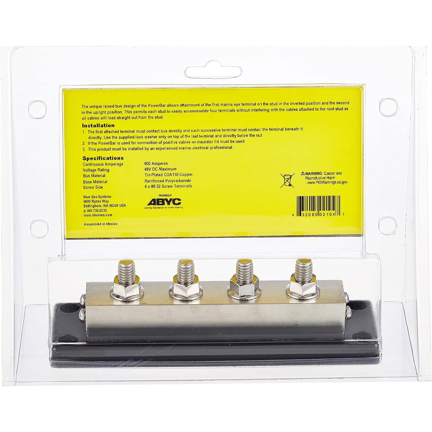 Blue Sea Systems Powerbar 600A Busbar With Four 3/8, Beige (2104)