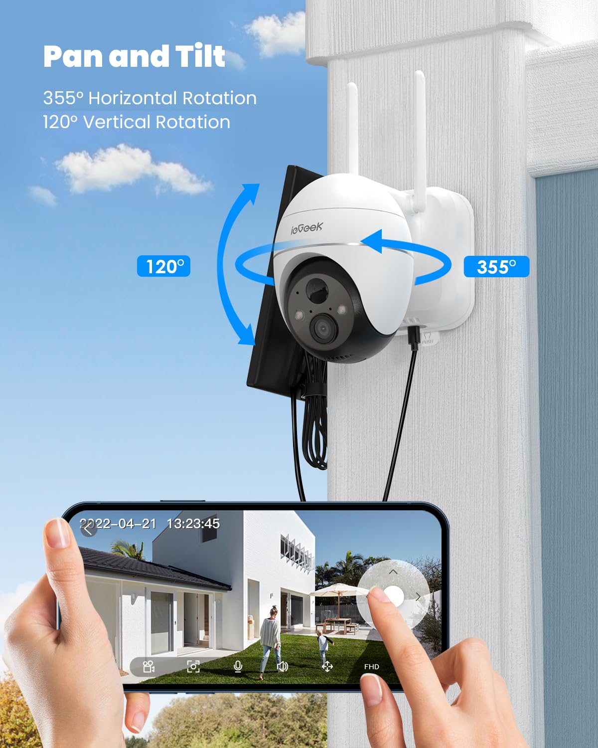 Iegeek Security Cameras Wireless Outdoor, 2K Wifi Home Security System 360� Ptz Camera 2 Pack, Solar/Battery Powered Cam With Spotlight/Siren/Ai/Motion Sensor/3Mp Color Night Vision, Works With Alexa