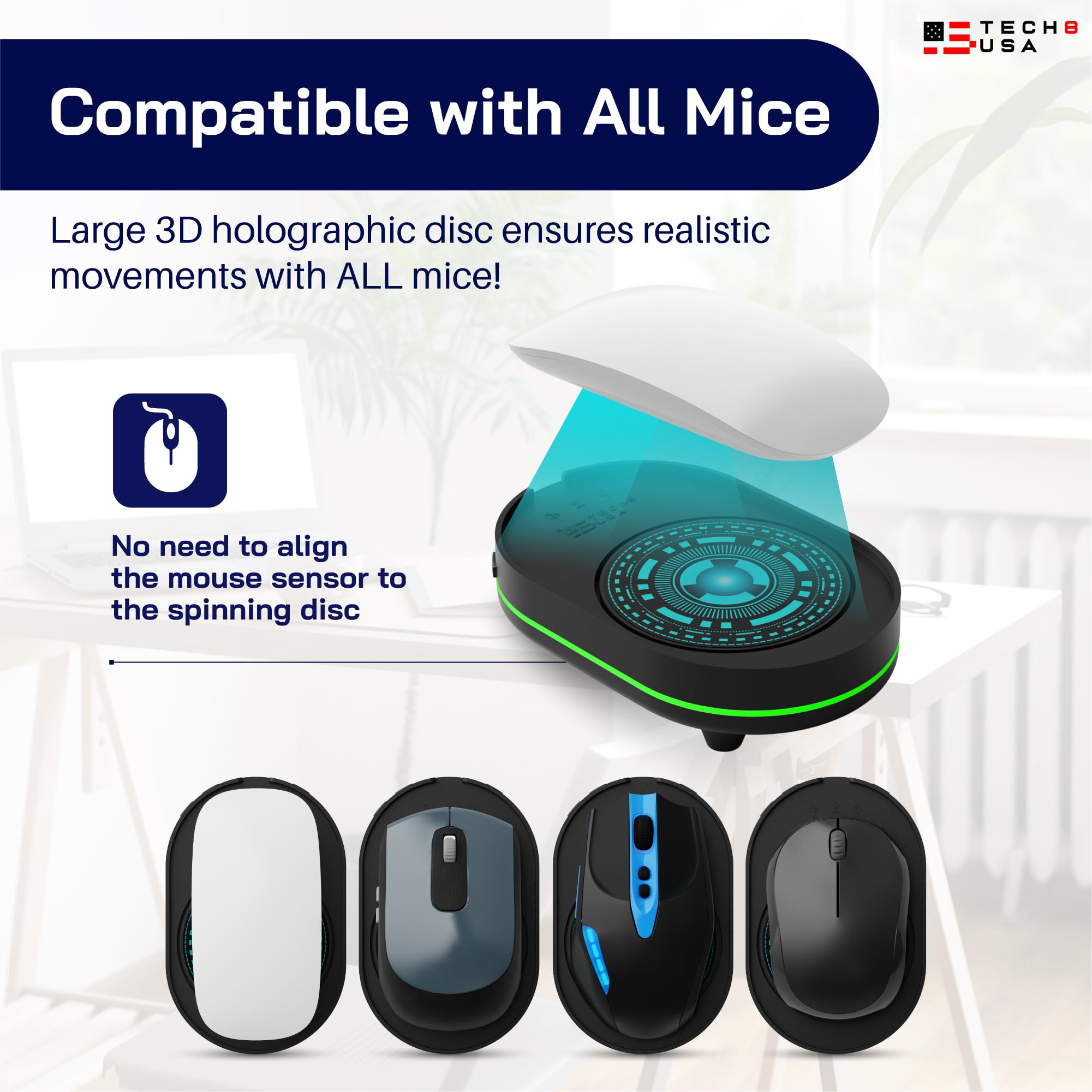 TECH8 USA Mouse Mover Device - Undetectable Mouse Jiggler for Laptops & PC, Random Movement, 3D Hologram Alien Design