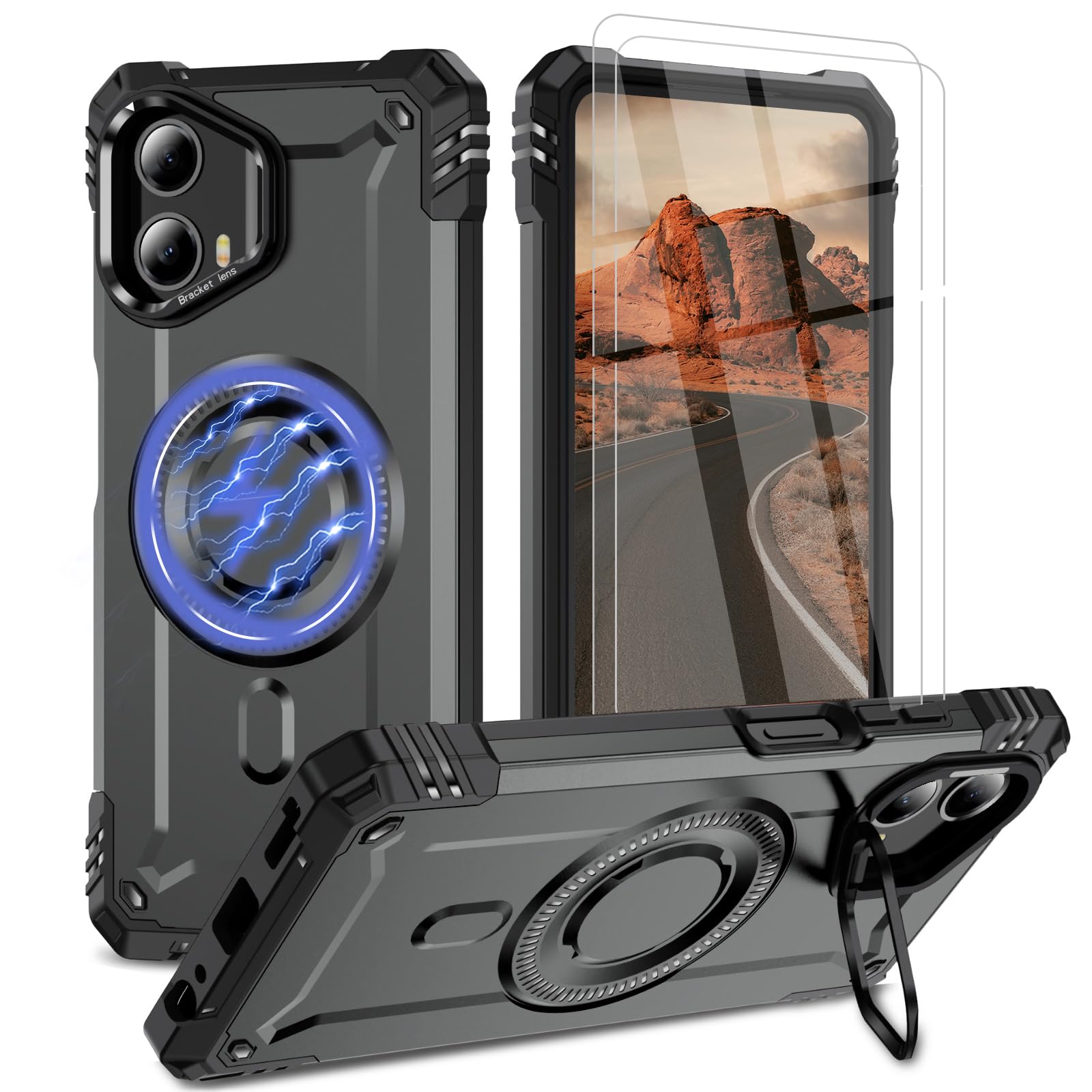 Bonkier for Moto G 5G 2024 Case with Stand, 15 FT Military Drop Protection, Compatible with Magsafe, with 2X Tempered Glass Scre