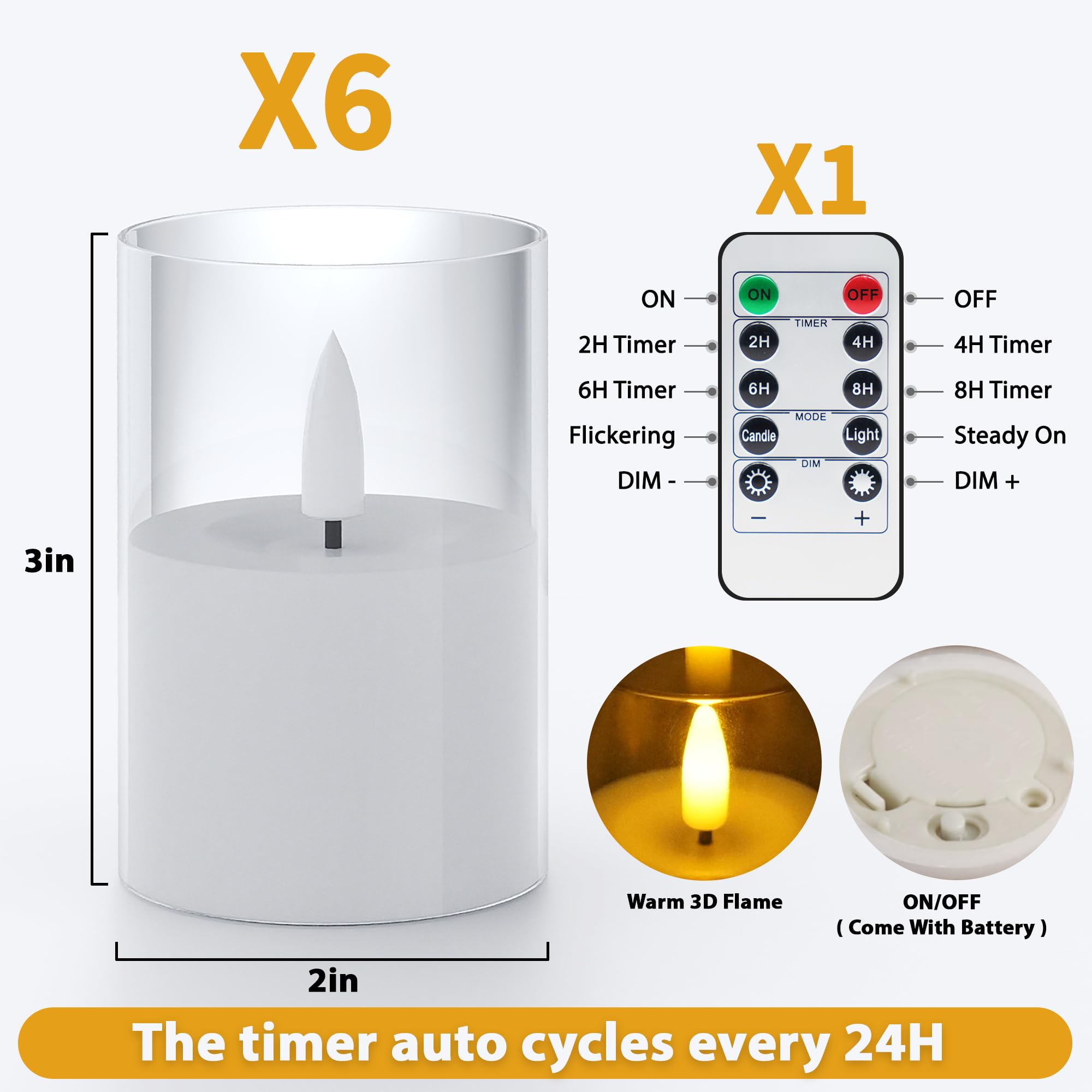 6Pack Flickering Flameless Candles With Remote, Led Candles Battery Powered, Small Flameless Pillar Candles, Votive Candles Batt