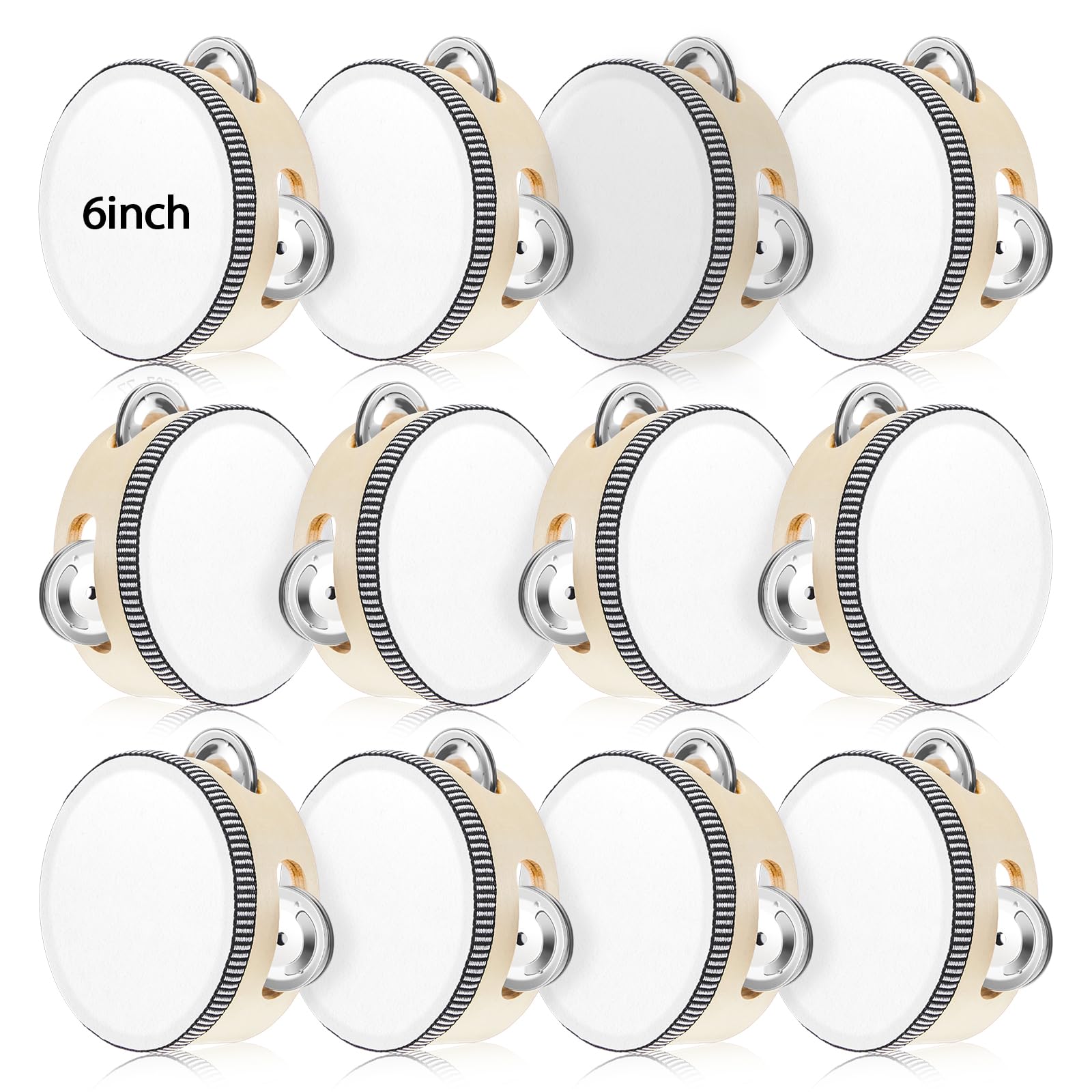 Lukmaa 12 Pcs Wedding Tambourine Drum for Adults Hand Held Percussion Gift Wood Metal Jingles Musical Educational Drum Instrumen