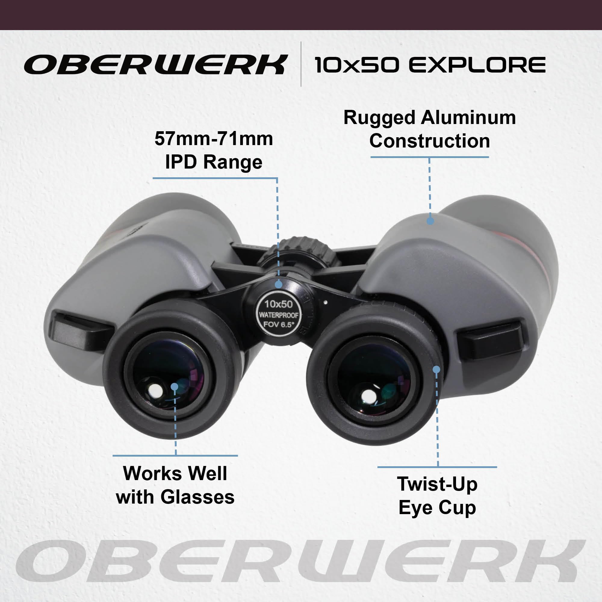 Oberwerk 10X50 Explore Binoculars   Compact & Lightweight Binoculars For Adults | Bird Watching, Hiking, & Outdoor Use | Wide 6.