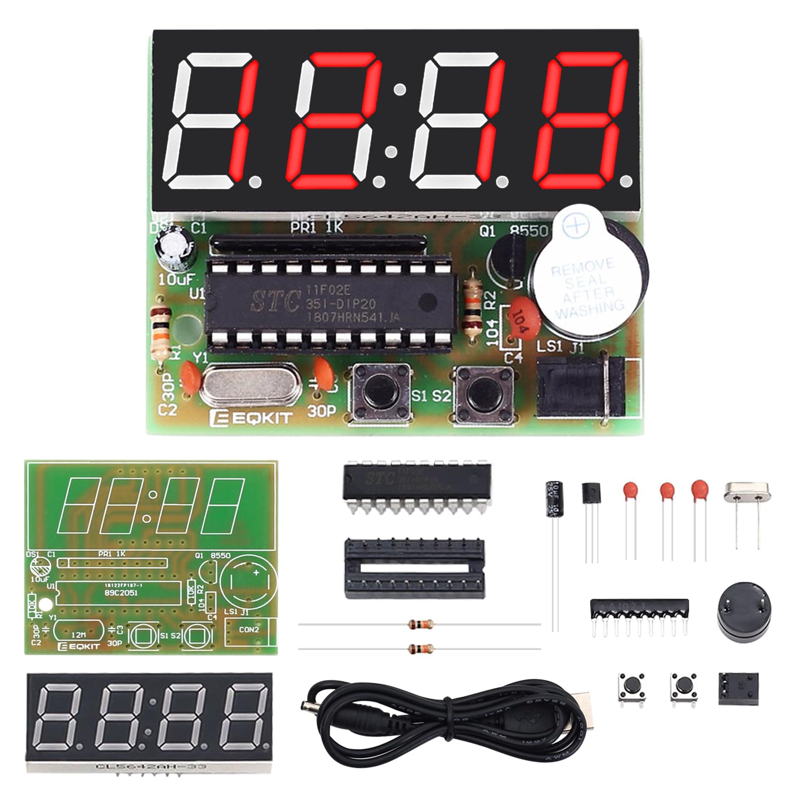 Mioyoow 4 Digit Digital Clock Kits With Pcb, Diy Alarm Clock Soldering Project Kit For Learning Electronics Soldering Practice W