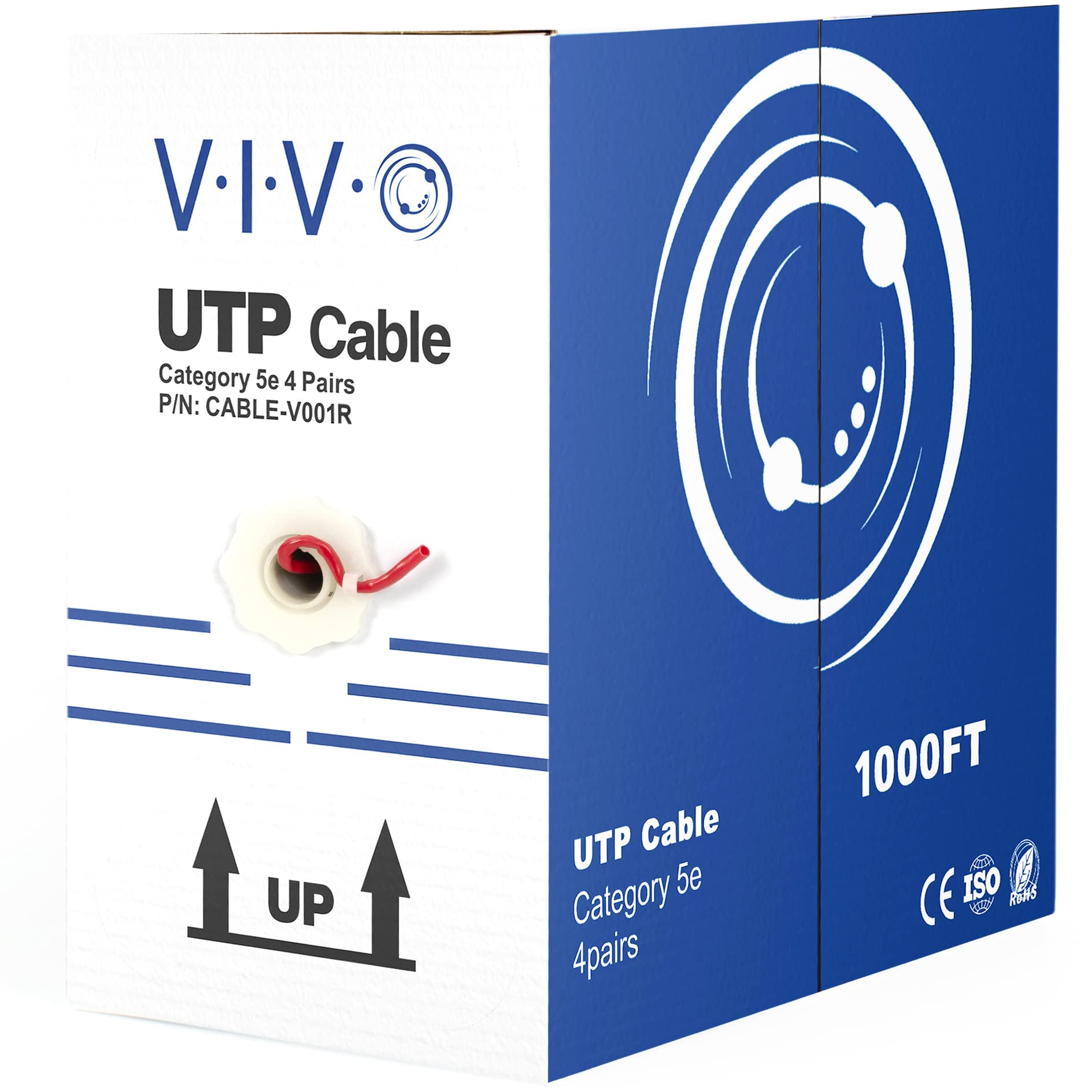 VIVO Red 1,000ft Bulk Cat5e, CCA Ethernet Cable, 24 AWG, UTP Pull Box, Cat 5e Wire, Indoor, Network Installations CABLE V001R