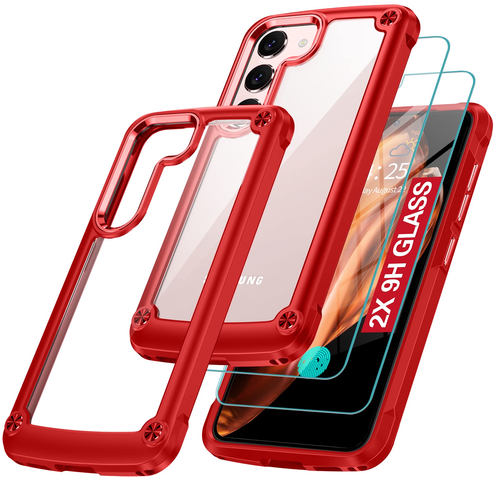 Oterkin for S23 Plus Case Clear,[20X Anti-Yellowing] S23 Plus Case with [2Pcs Tempered Glass Screen Protectors][Built-in 4 Airba