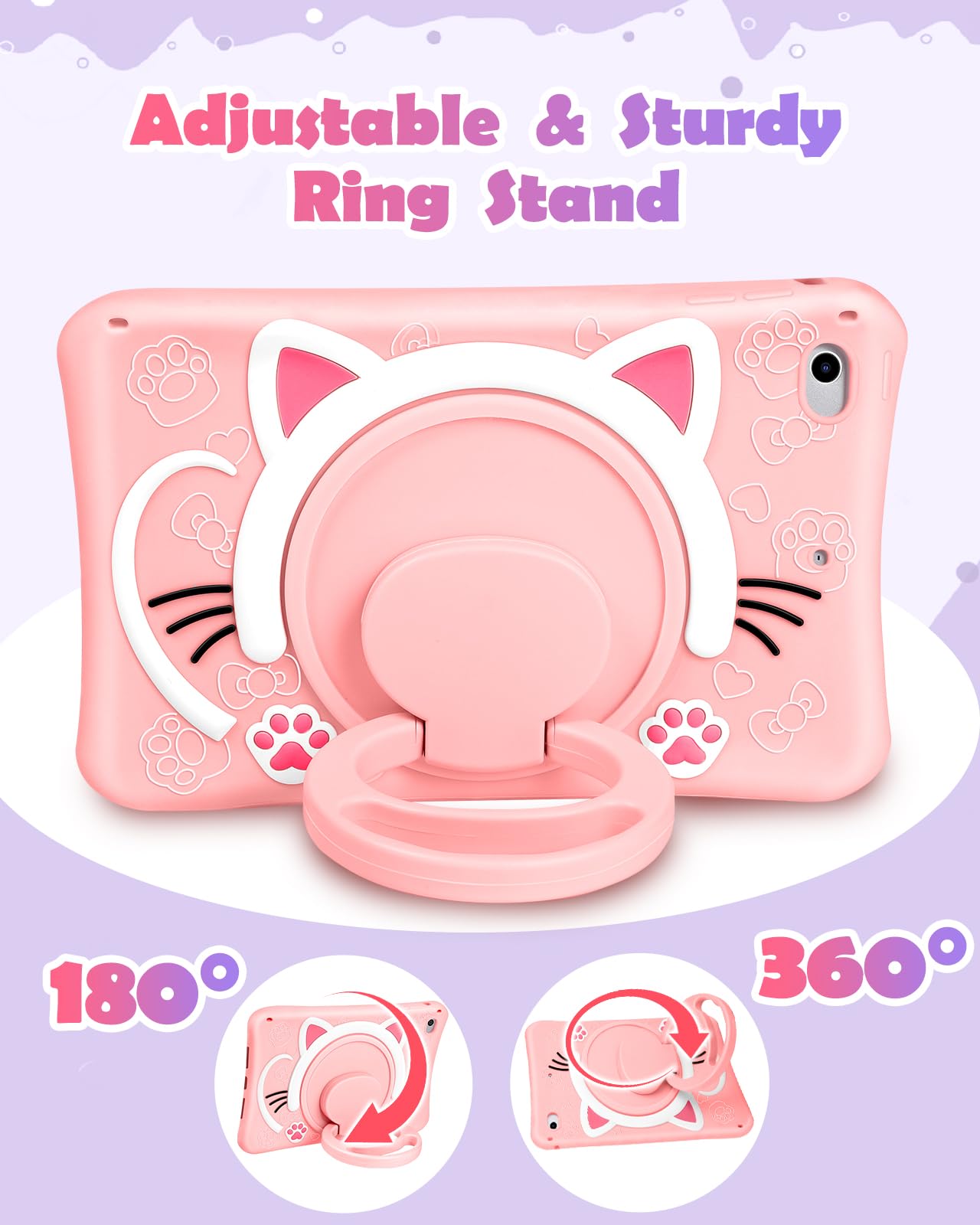 Wazzasoft For Ipad Mini 4/5 Case 7.9 Inch Girls Cute Cat Kawaii Cover Girly 3D Cartoon Women Kitten With Rotating Handle Stand &