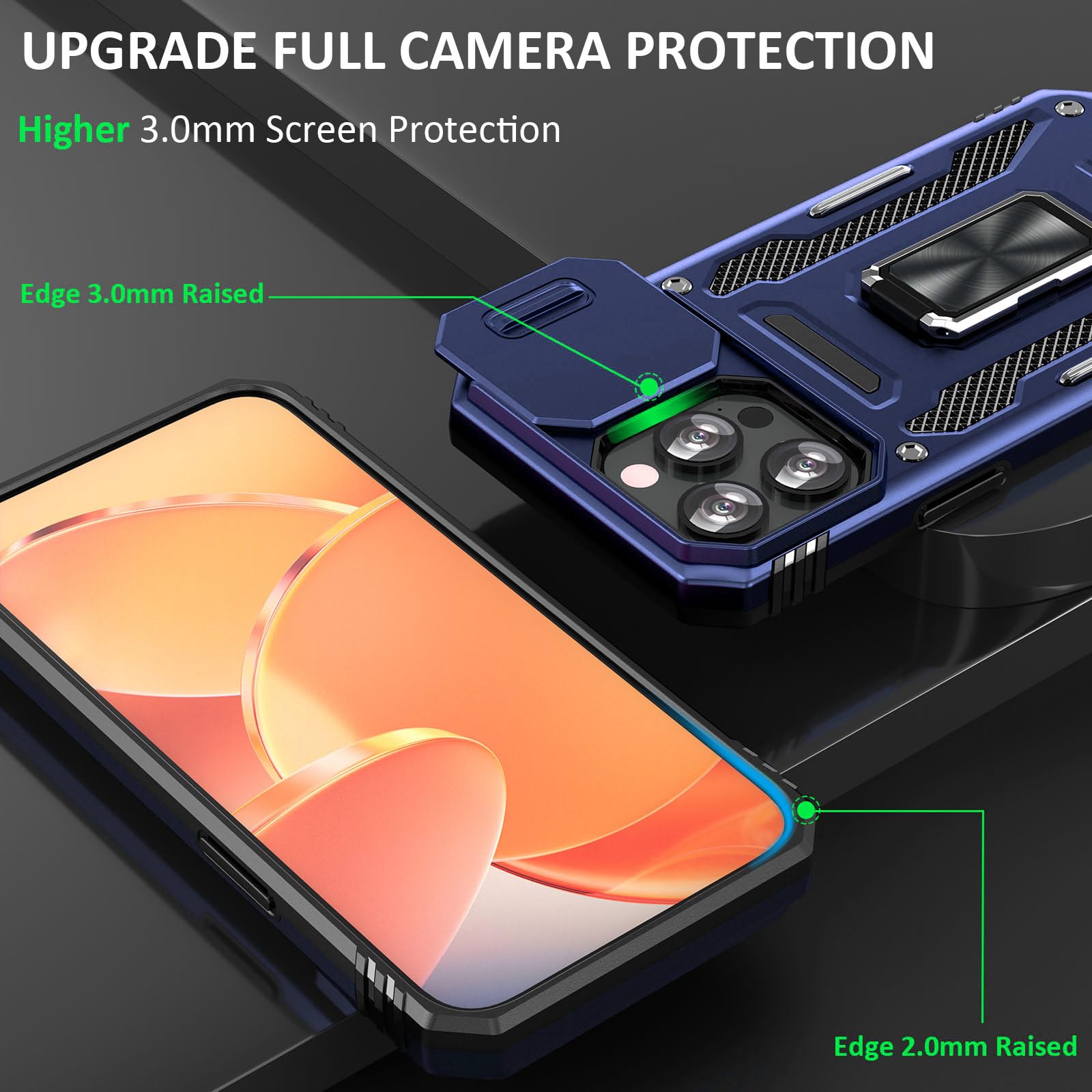 Sefing Case For Iphone 15 Pro Phone Case Iphone 15 Pro Case With Camera Lens Cover, With Ring Holder Kickstand, Fit Magnetic Car