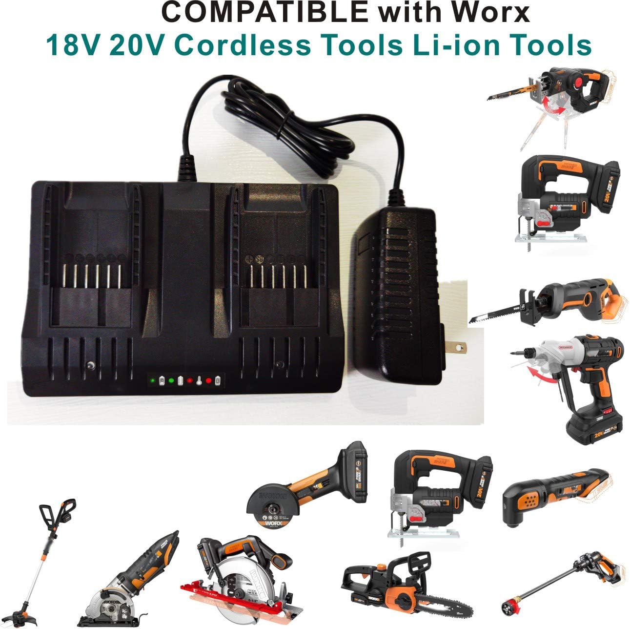Anoitd Wa3875 Replace Worx 20V Lithium Battery Charger Compatible With Worx 20V Batteries Wa3757 Wa3578 Wa3525 Wa3522 Wa3544