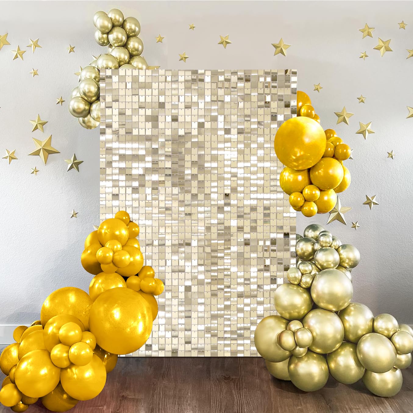Light Gold Shimmer Wall Backdrop Sparkle Party Backdrop 3Ftx4Ft Sequin Wall Background For Birthday Anniversary Wedding Engageme