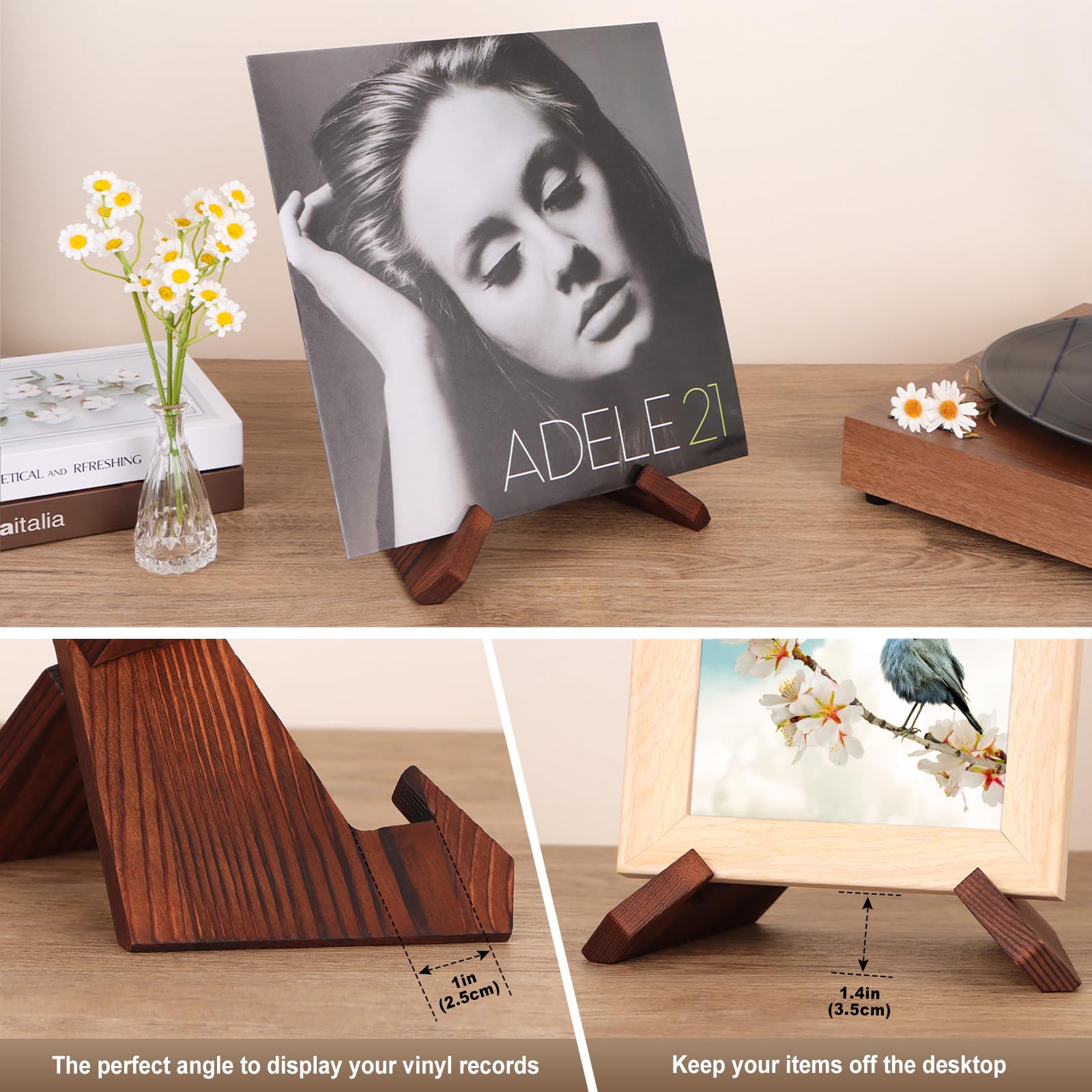 Puersi Now Playing Vinyl Record Stand, Wooden Display Vinyl Holder Stand, Retro Now Spinning Record Accessories   Rustic Brown