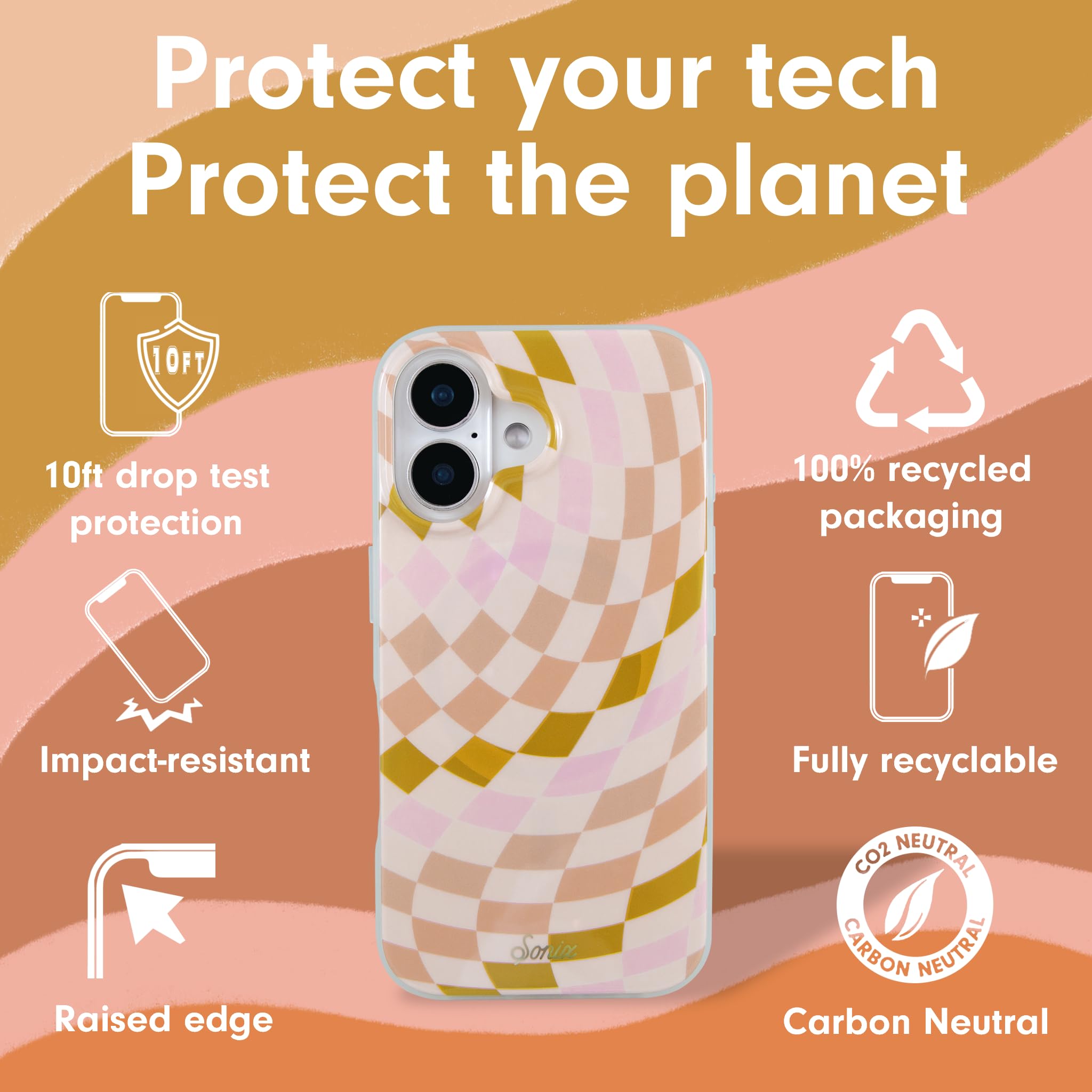 Sonix Case For Iphone 16 Plus | Compatible With Magsafe | 10Ft Drop Tested | Checkered Neutrals