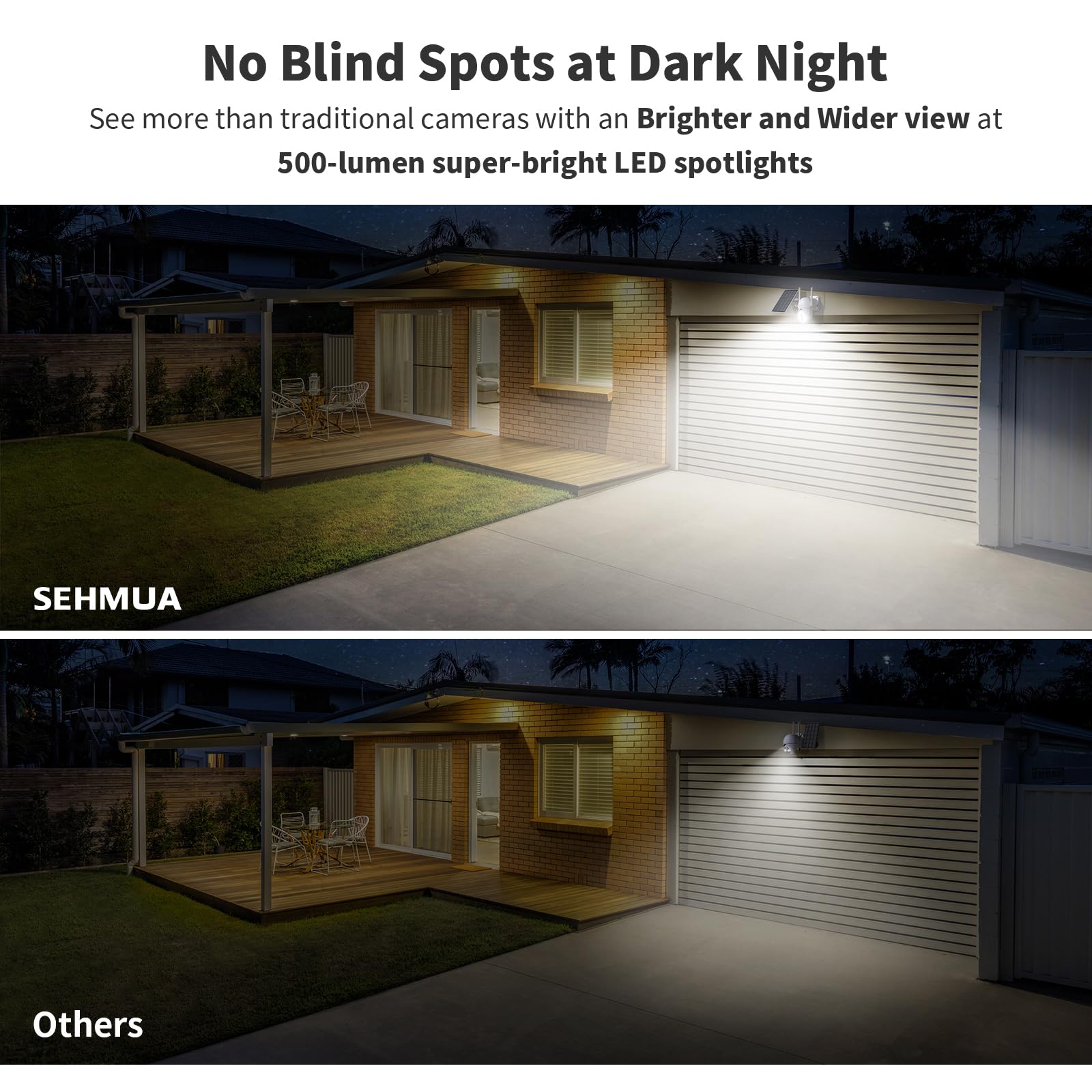 Sehmua Solar Security Cameras Wireless Outdoor With 500 Lumen Super Bright Leds Spotlights, 2K 360 View Outdoor Camera Wireless,