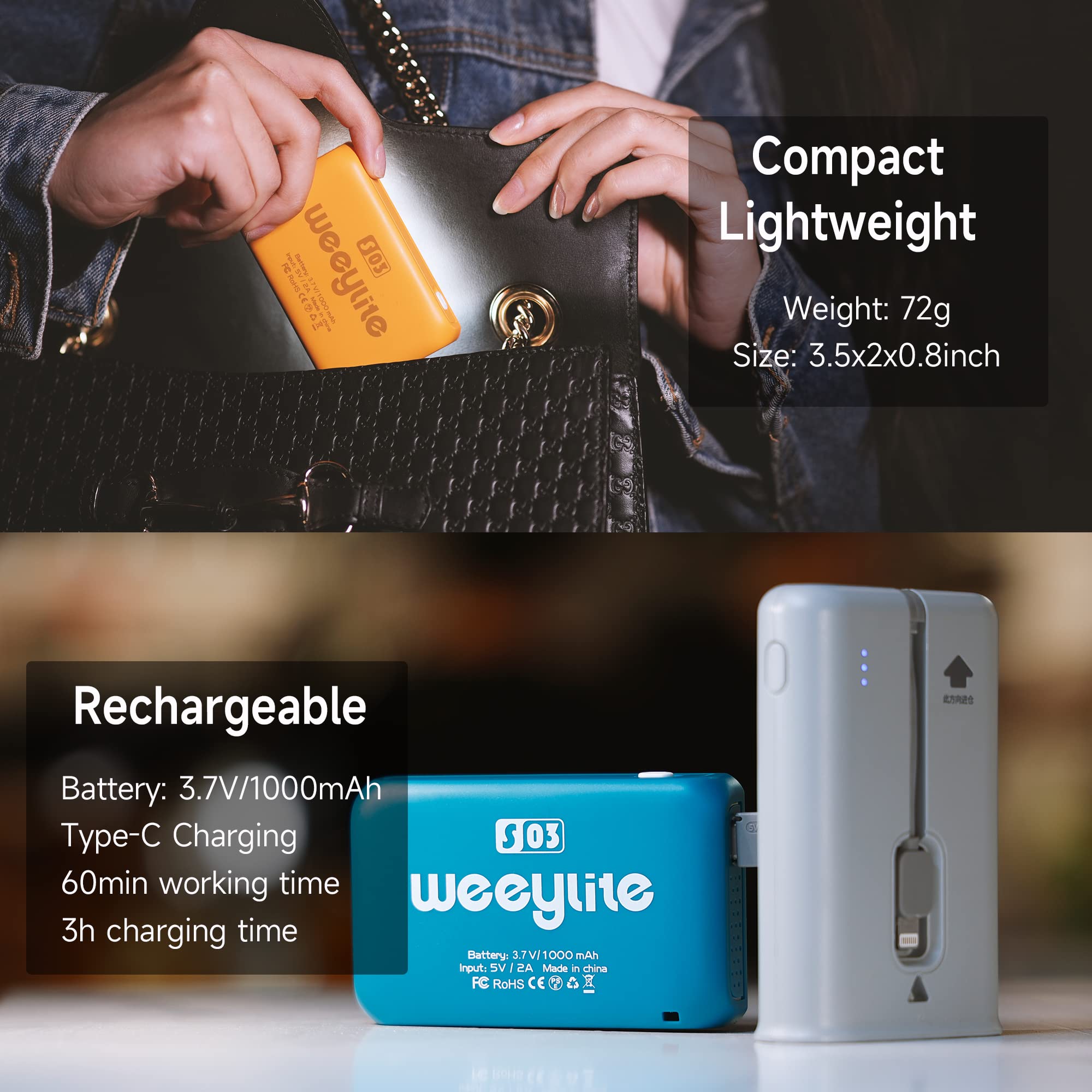 Weeylite S03 Rgb Led Video Light, App Control Mini Pocket Led On Camera Camcorder Light Portable Camera Lighting For Photography